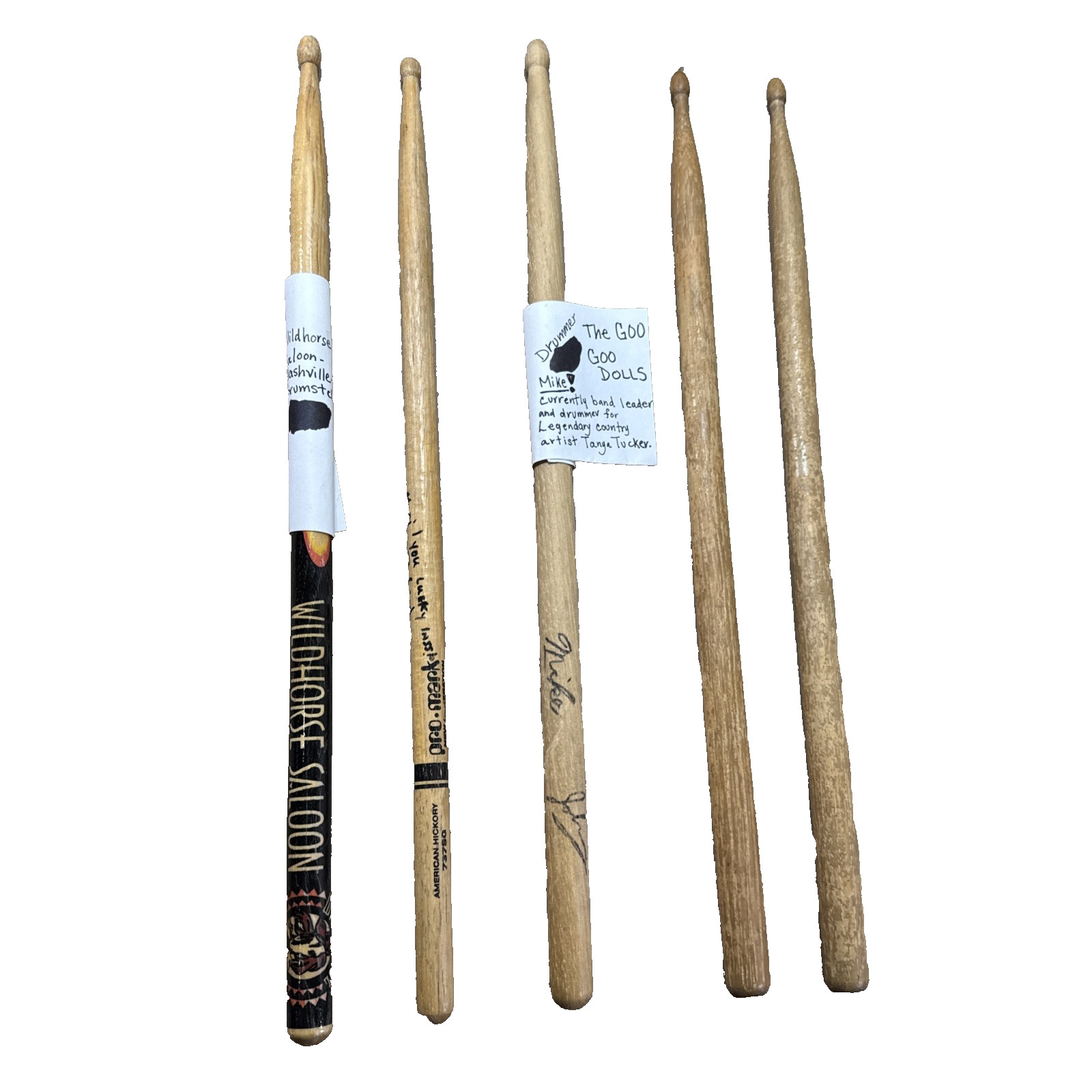 Collectors Vtg ESTATE 5x Drum Sticks Wooden Sticks 2 w Signatures! READ PLEASE!
