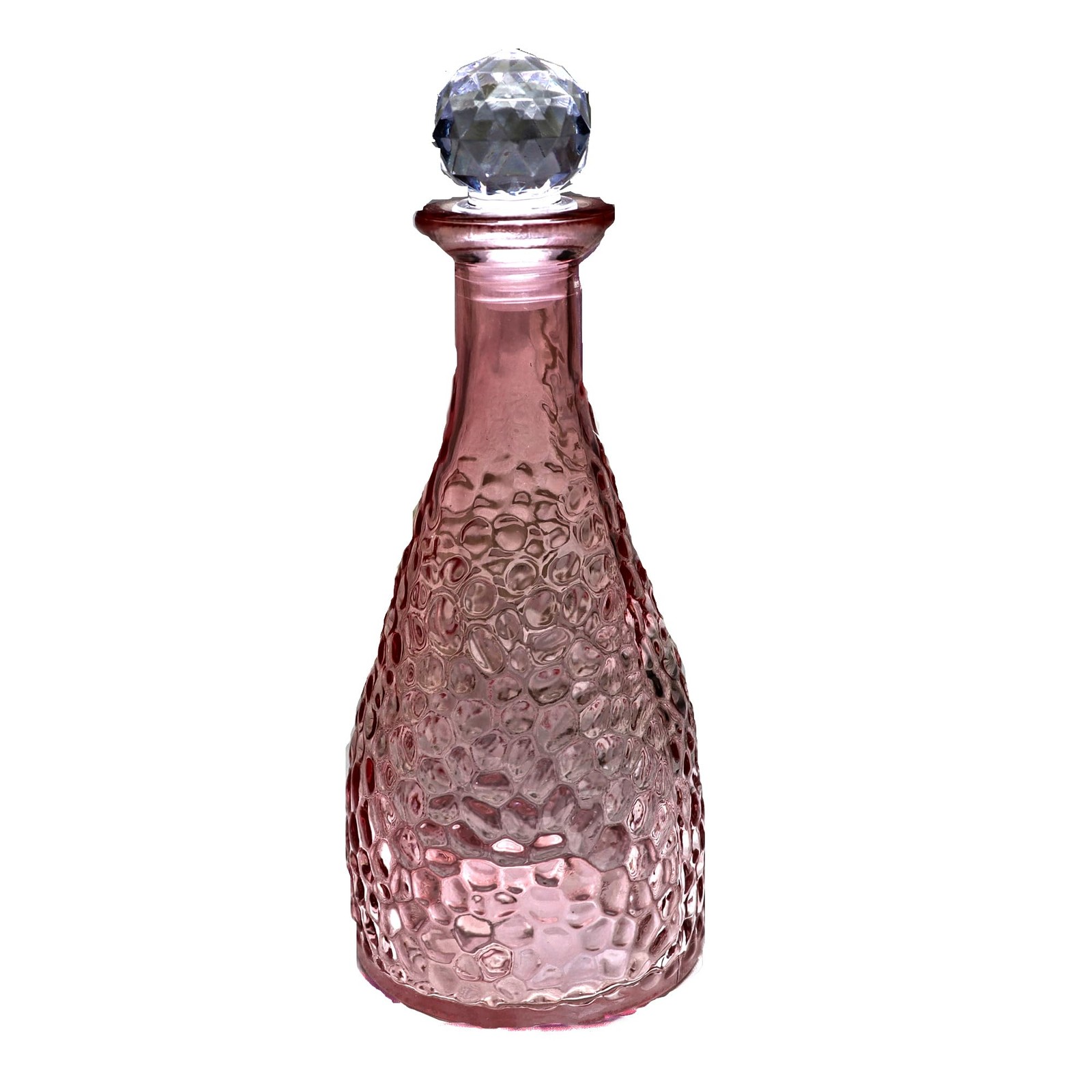 Pink Hammered Glass Bottle with Stopper, 6.9-Inch Decorative Bottle