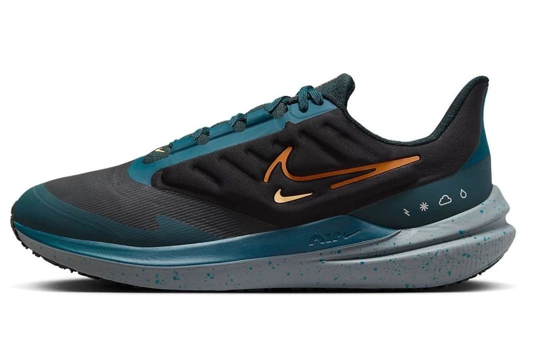 Nike Men's AIR WINFLO SHIELD Black - Deep Jungle - Orange Running Shoes NIB