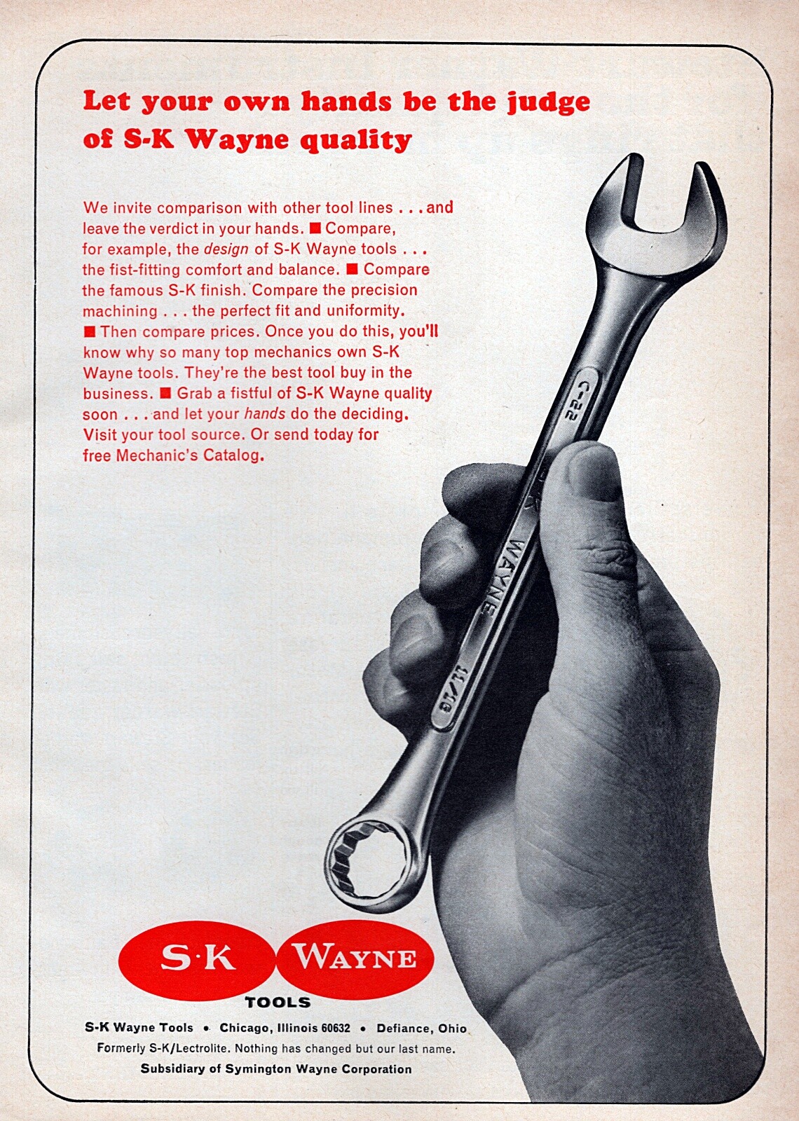1965 SK Wayne Tools Wrench Original Print Ad