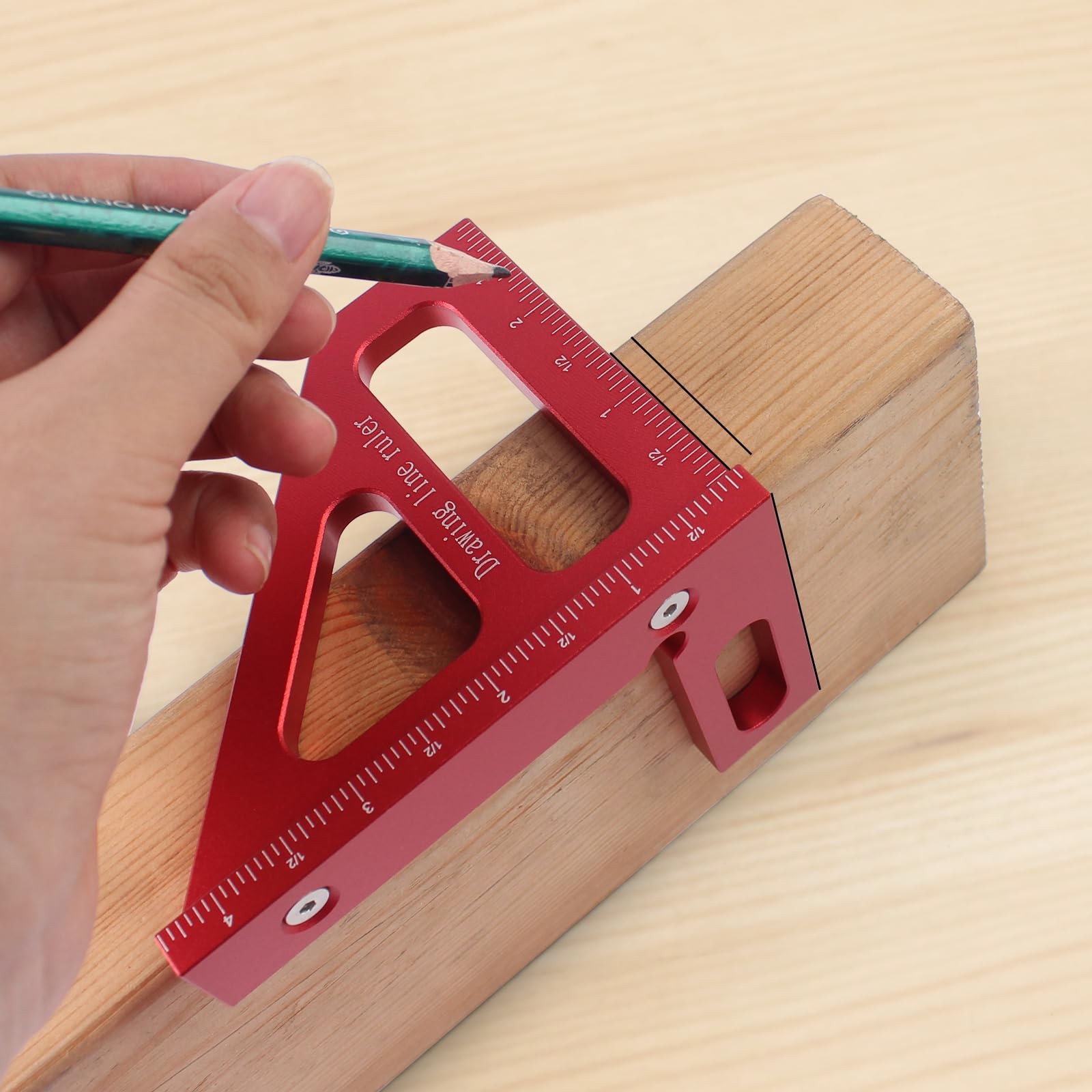 KETIPED Imperial 3D Multi-Angle Measuring Ruler,45/90 Degree Red(Imperial)