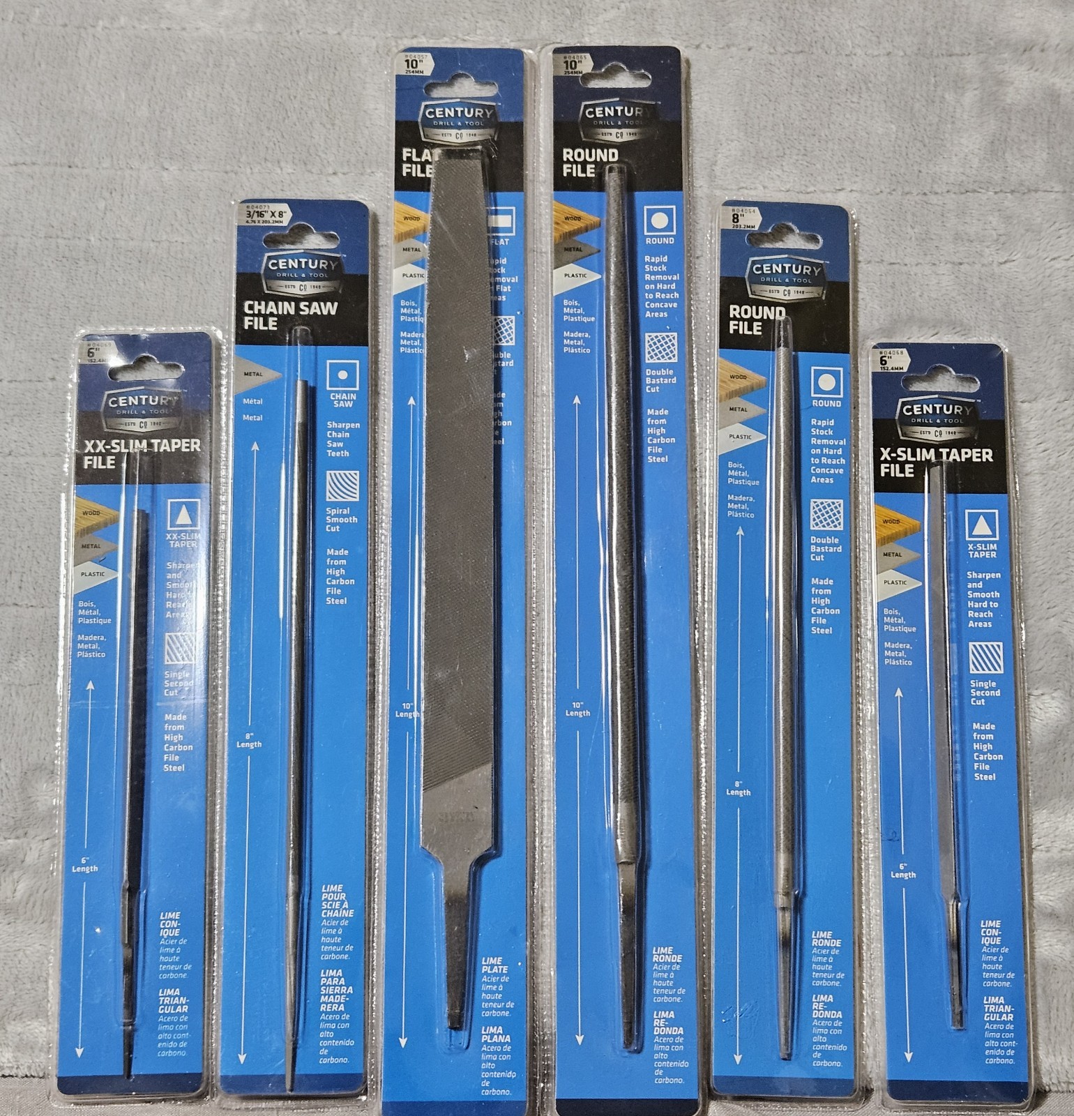 Lot 6 Century Files 10" Flat Round X-Slim Taper XX-Slim Taper Chain Saw 8" Round