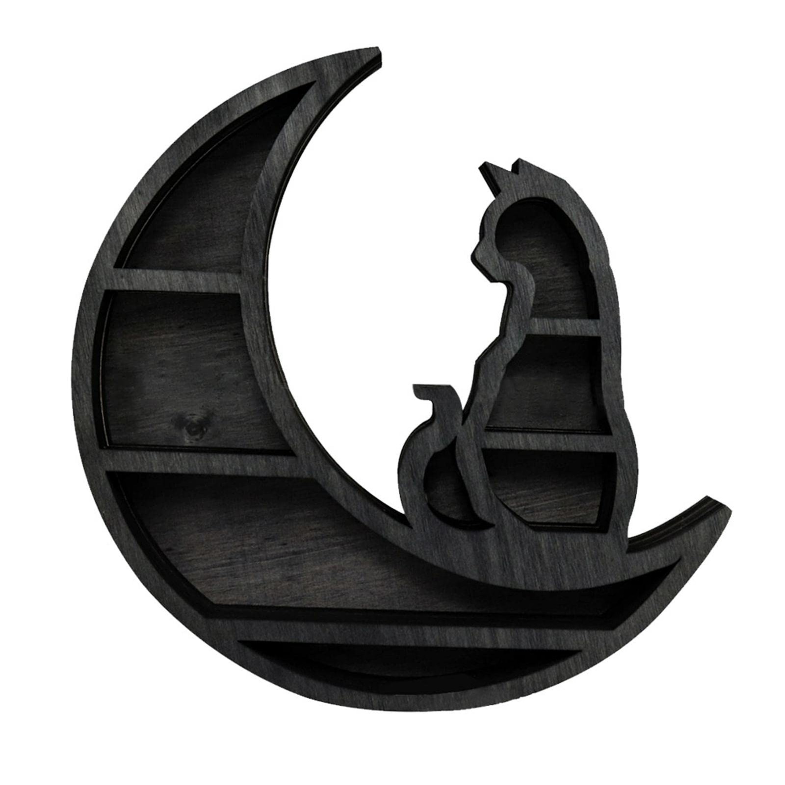 Wooden Crystal Shelf, Moon Cat Home Improvement Wall Mounted Jewelry Rack Woo...