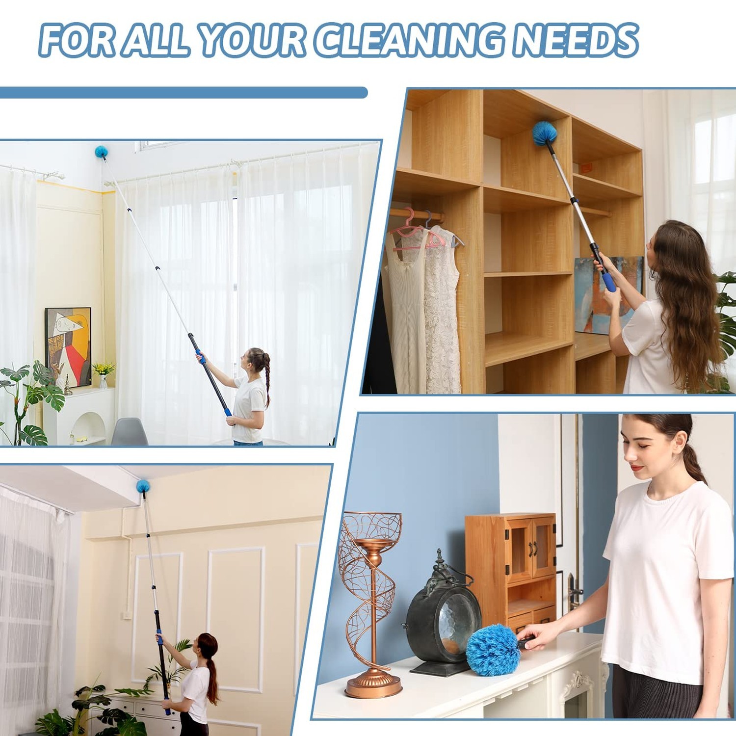 20 Foot Cobweb Duster with Extension Pole 2 PCS, Webster Cobweb Duster for Hi...