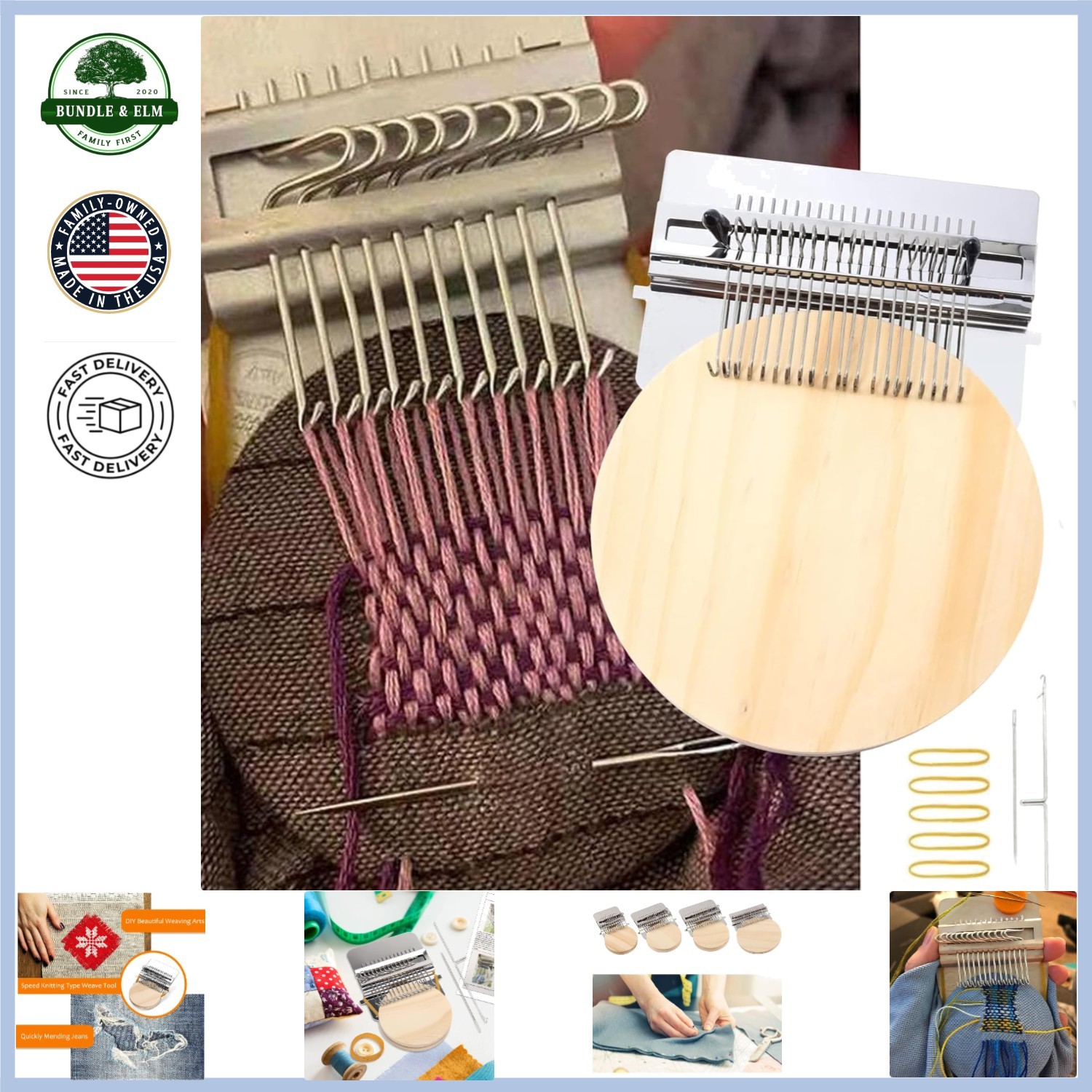 Wooden Darning Loom with 21 Hooks for Creative Weaving and Stitching Projects