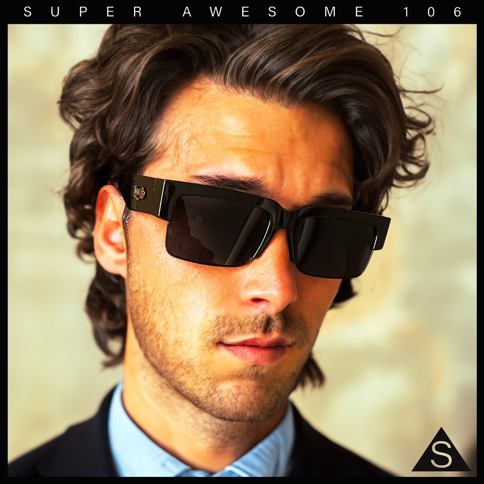 Locs Mens Thick Temple Half Rim Squared Rectangle Gangster All Black Sunglasses