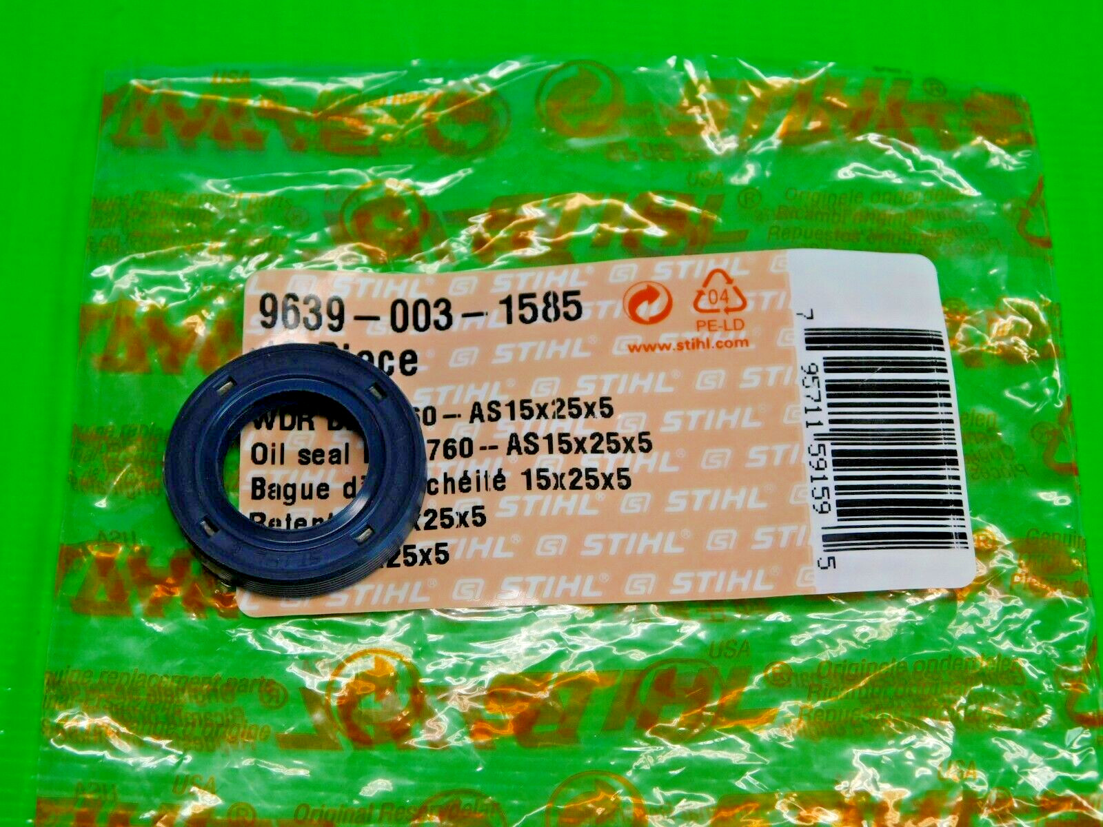 OEM STIHL CRANK OIL SEAL 15X25X5 # 9639 003 1585 SEE DESCRIPTION AREA FOR FIT