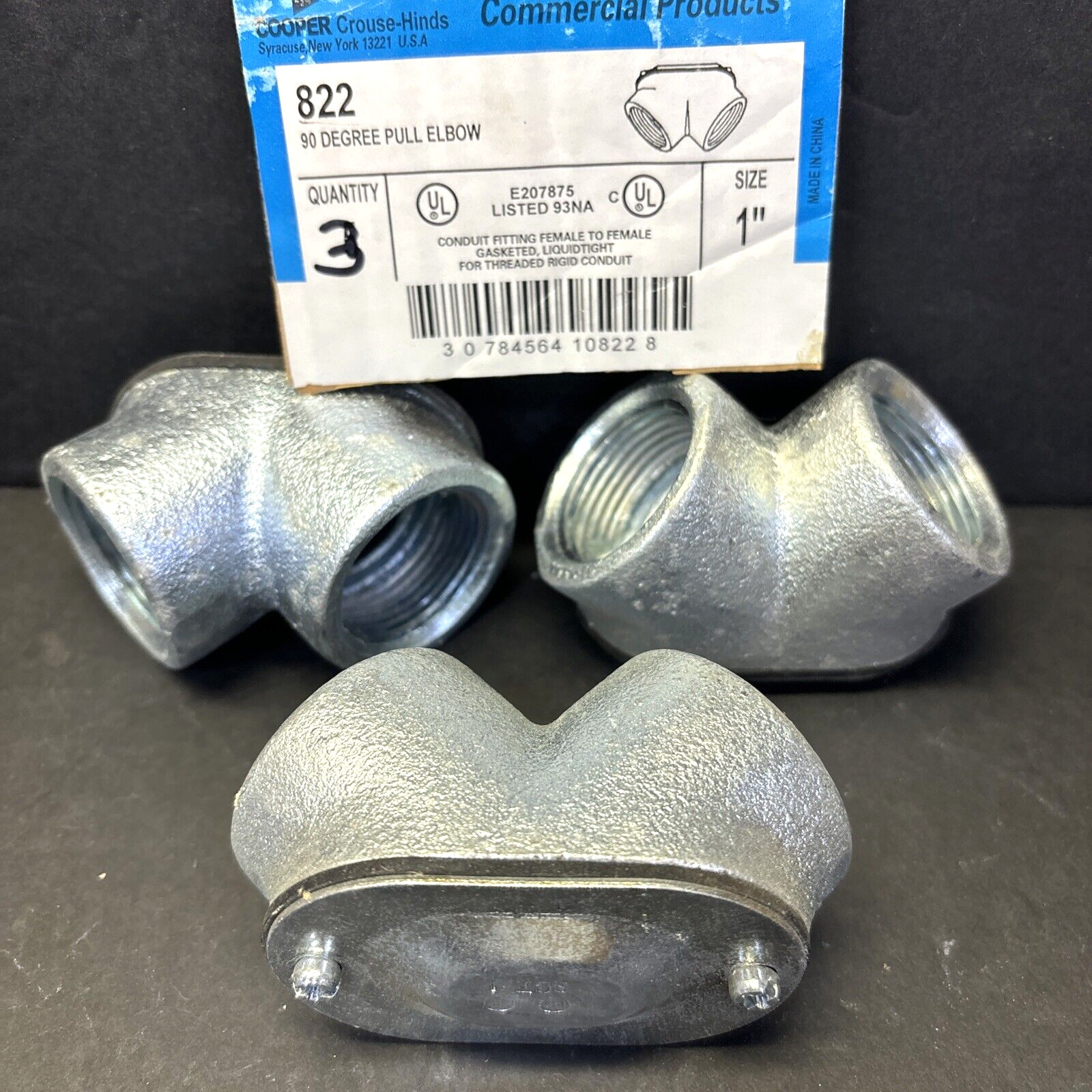 3- Crouse Hinds 822 Conduit Fitting 90-Degree 1" Pull Elbow, SC1, Free US Ship