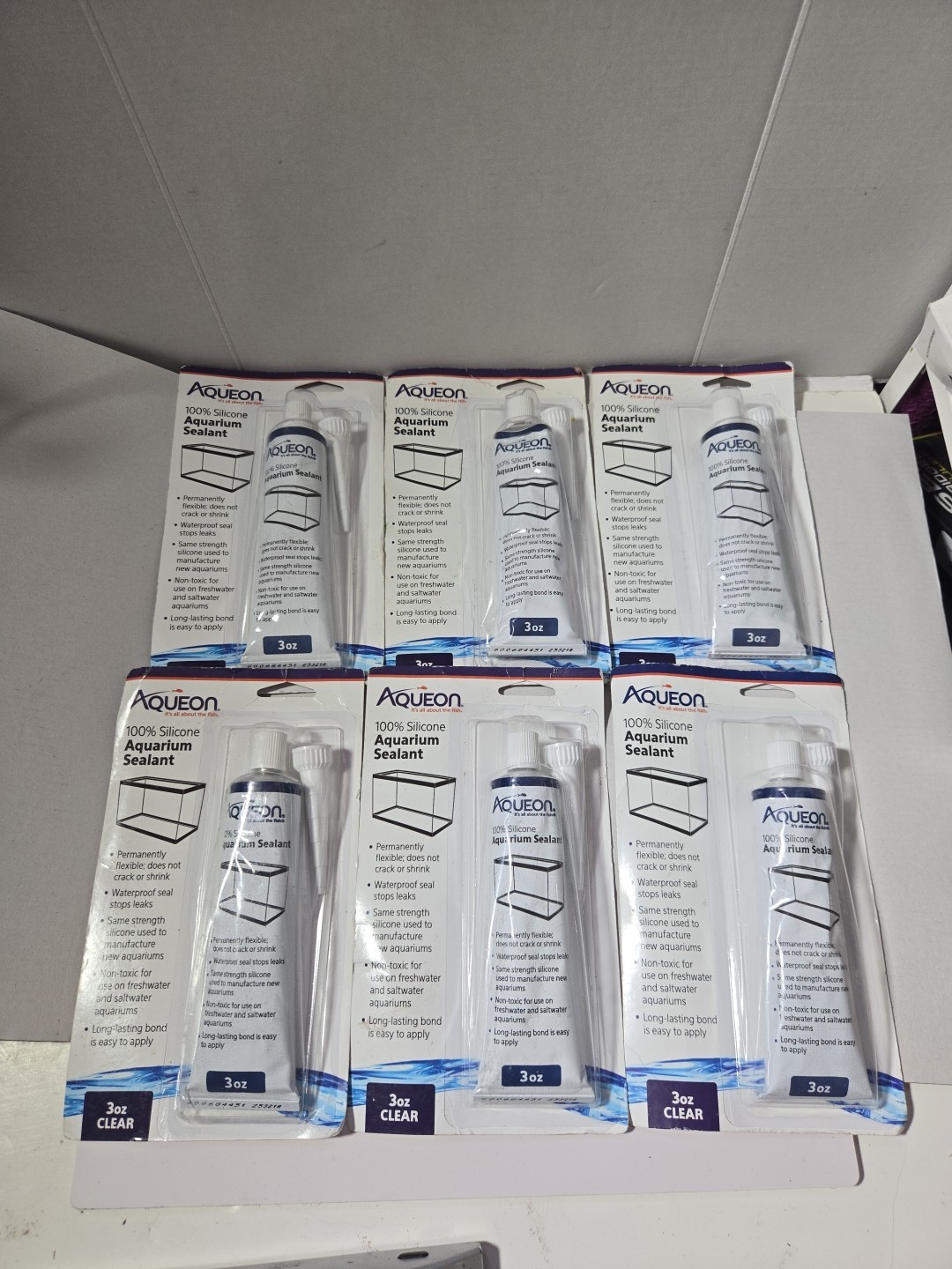 LOT OF 6 Aqueon 100% Silicone Aquarium Sealant Waterproof Non-Toxic CLEAR 3oz