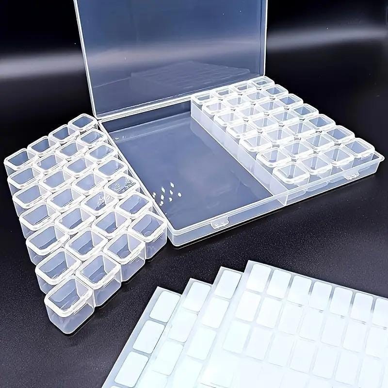 57pcs tiny round containers with plastic case storage jars  beads diamond paint