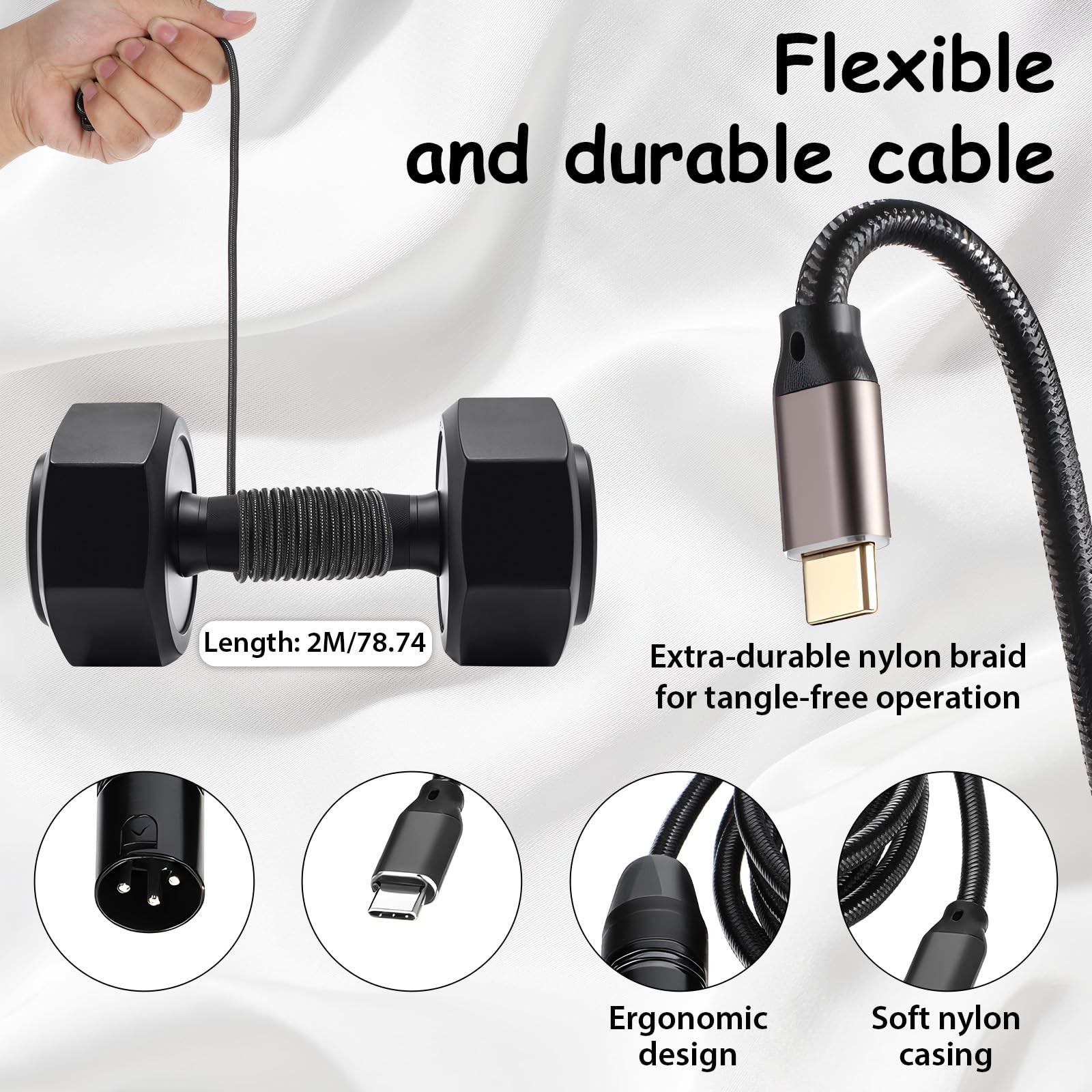 Zyghjort USB Type C to XLR Cable, 6.6 FT C Male 6.6FT, black