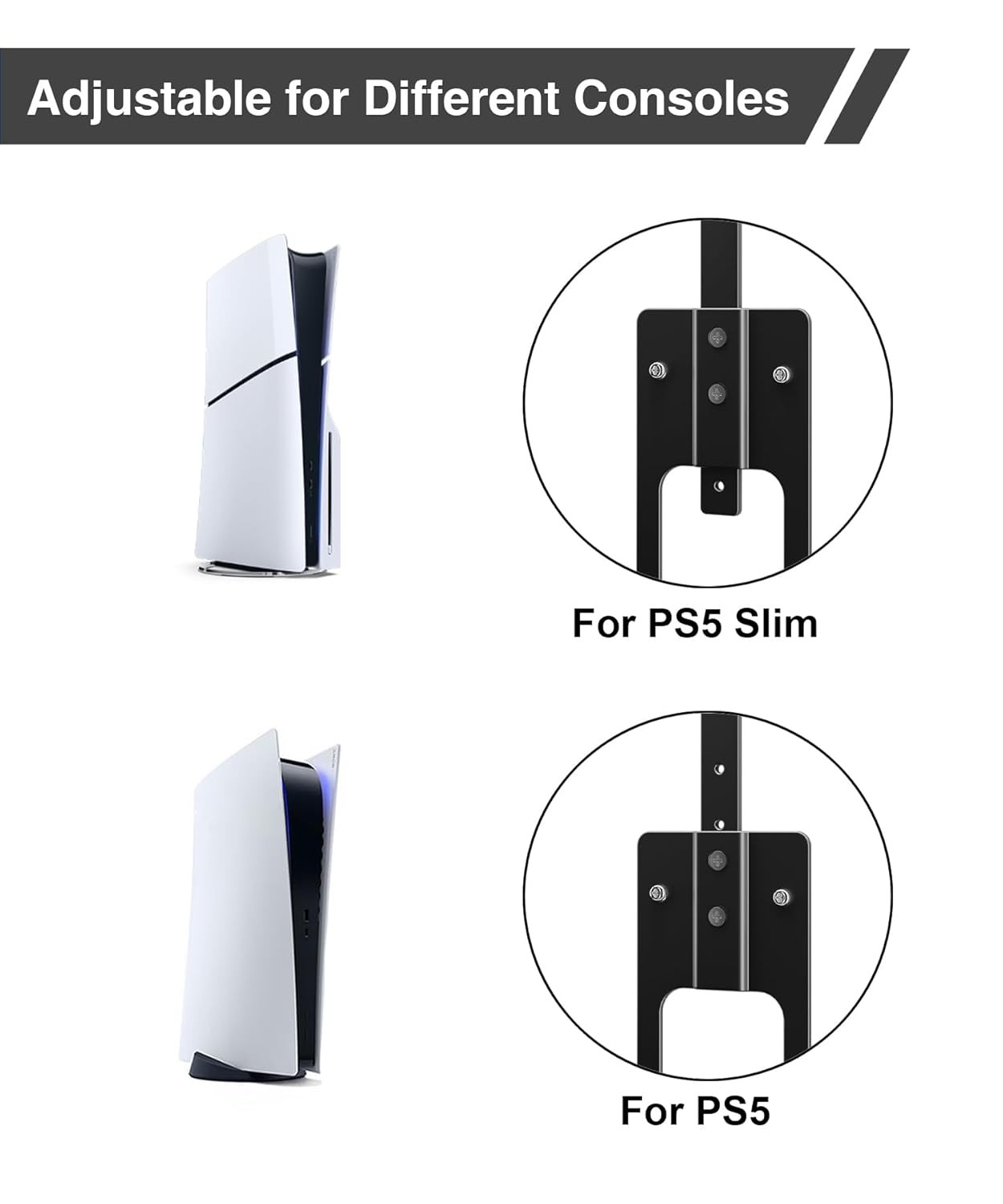 Upgraded Adjustable Console Holder Wall Mount for PS5 Black Gaming Stand for