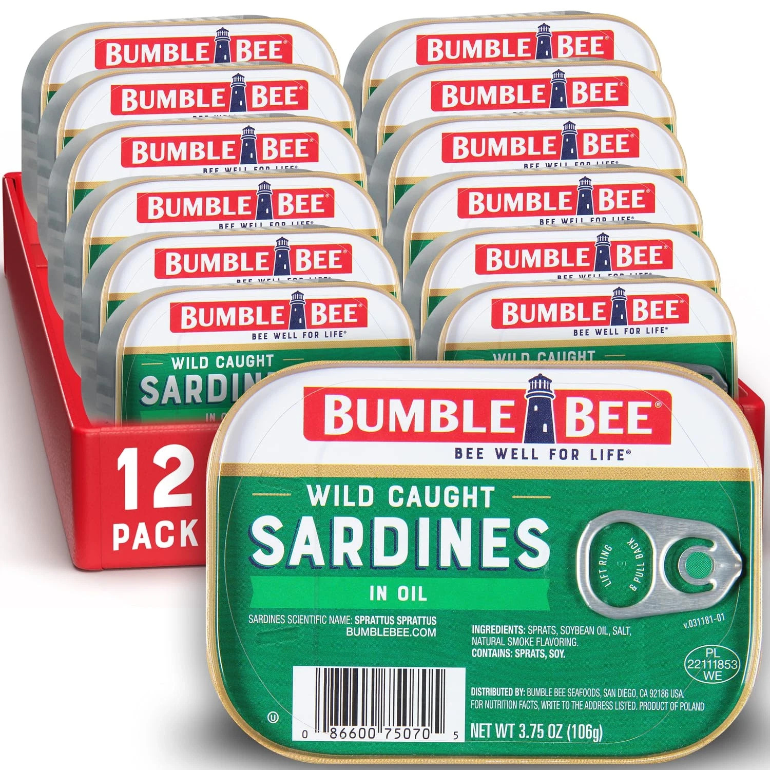 Sardines in Oil, 3.75 Oz Tin (Pack of 12) - Wild Caught, Gluten Free, Keto, Kosh
