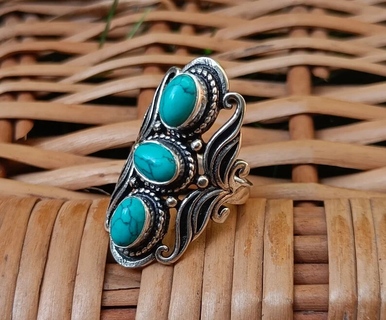 Turquoise Solid 925 Sterling Silver Beautiful Popular Lovely Ring All Size M1025