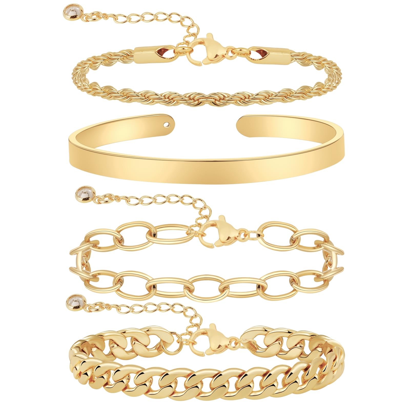 Gold Bracelets for Women Dainty 14K Gold Plated Bangle Bracelet Stack Waterpr...