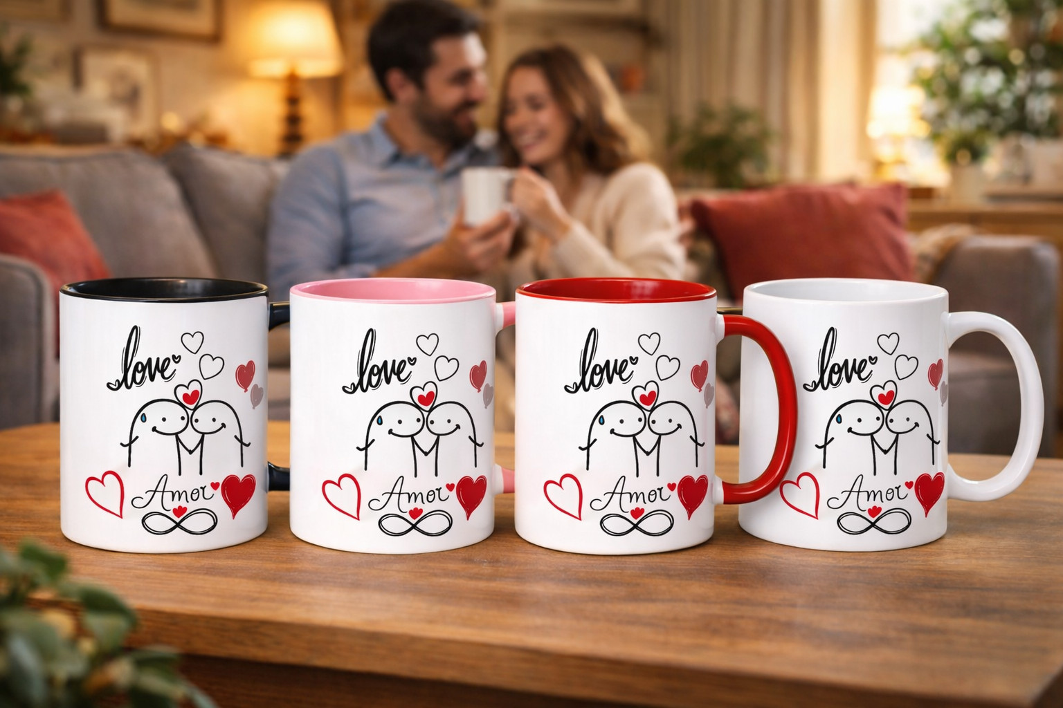 Love Couple Mug – Valentine’s Day Gift Coffee Cup, Romantic Heart Design, 11oz C