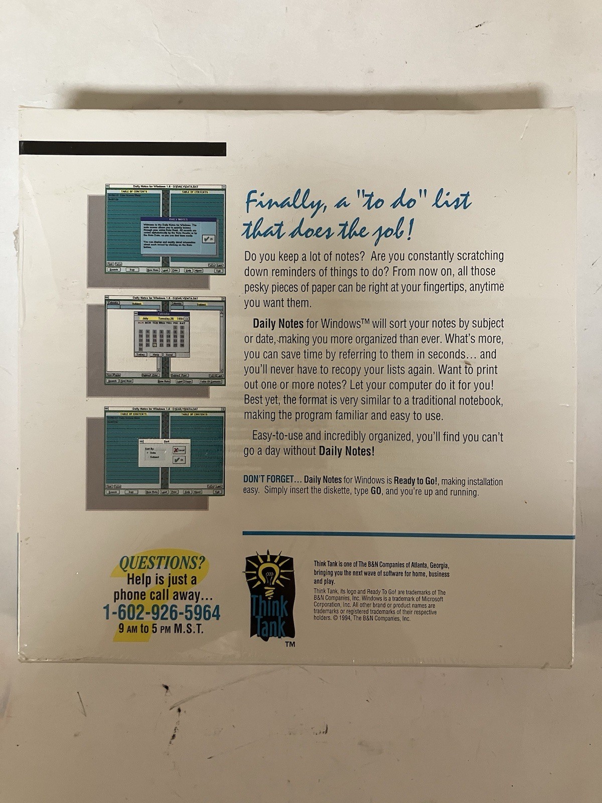 Daily Notes - By Think Tank, Vintage Computer software for Win 3.1 or Higher NEW