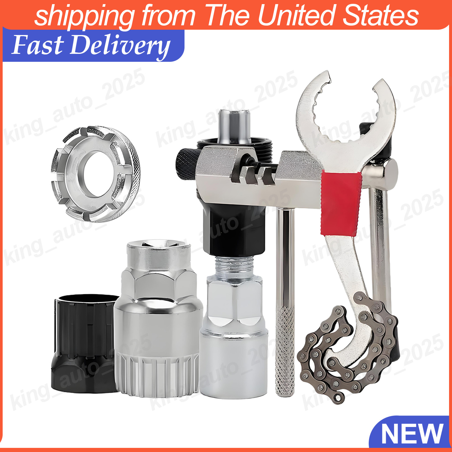 6PCS Bike Tool Kit w/ 3-in-1 Cassette Remover Wrench Crank Puller Extractor US