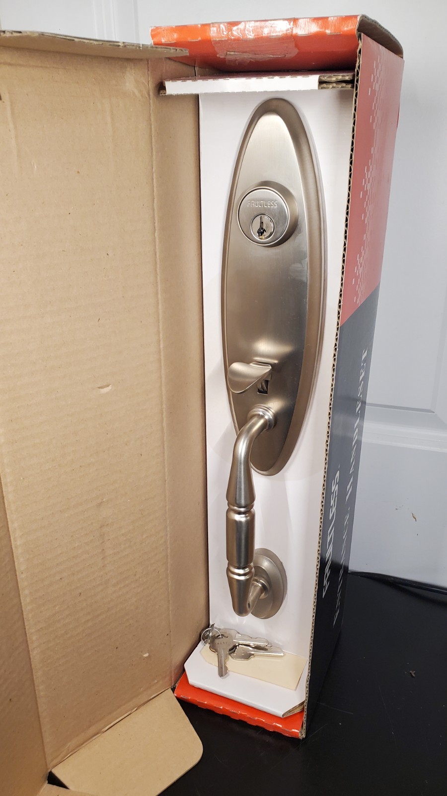 FAULTLESS Entry Door Handle & Backset #SGP31 Soild Brass Satin Nickel Finish NEW