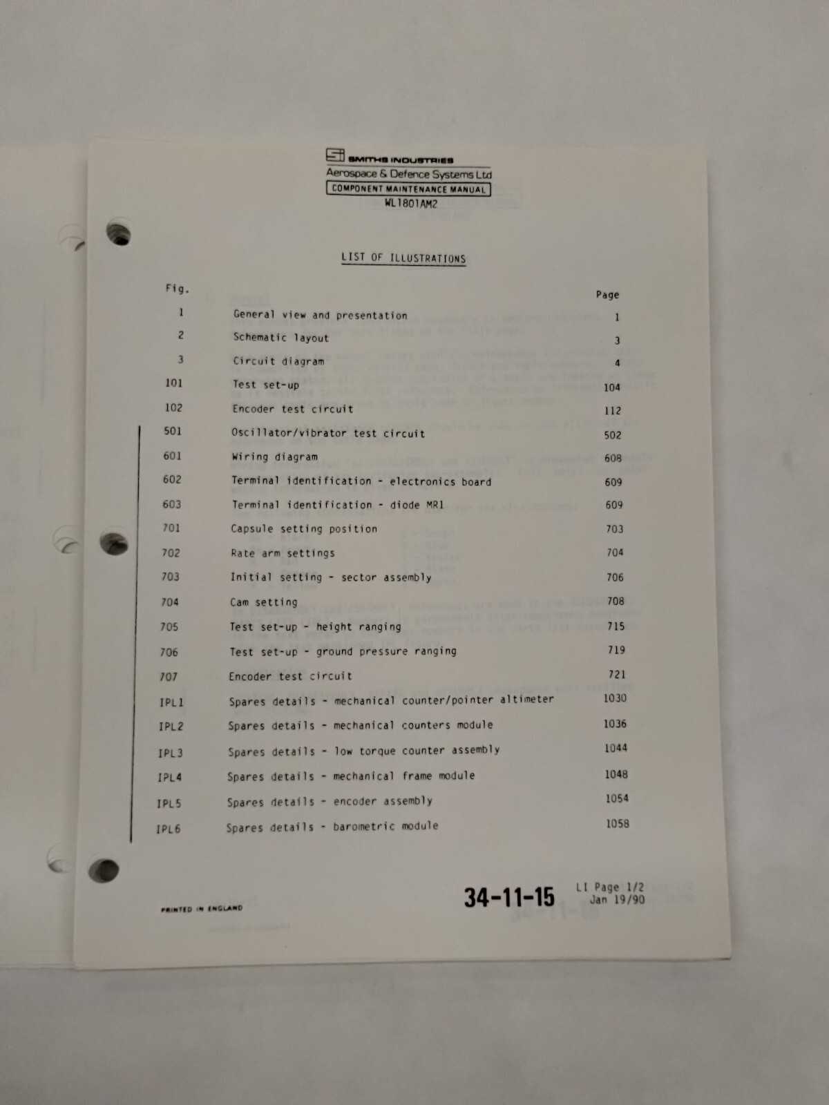 Smiths Industries Counter/Pointer Altimter WL 1801AM2 Maintenance/Parts-Original