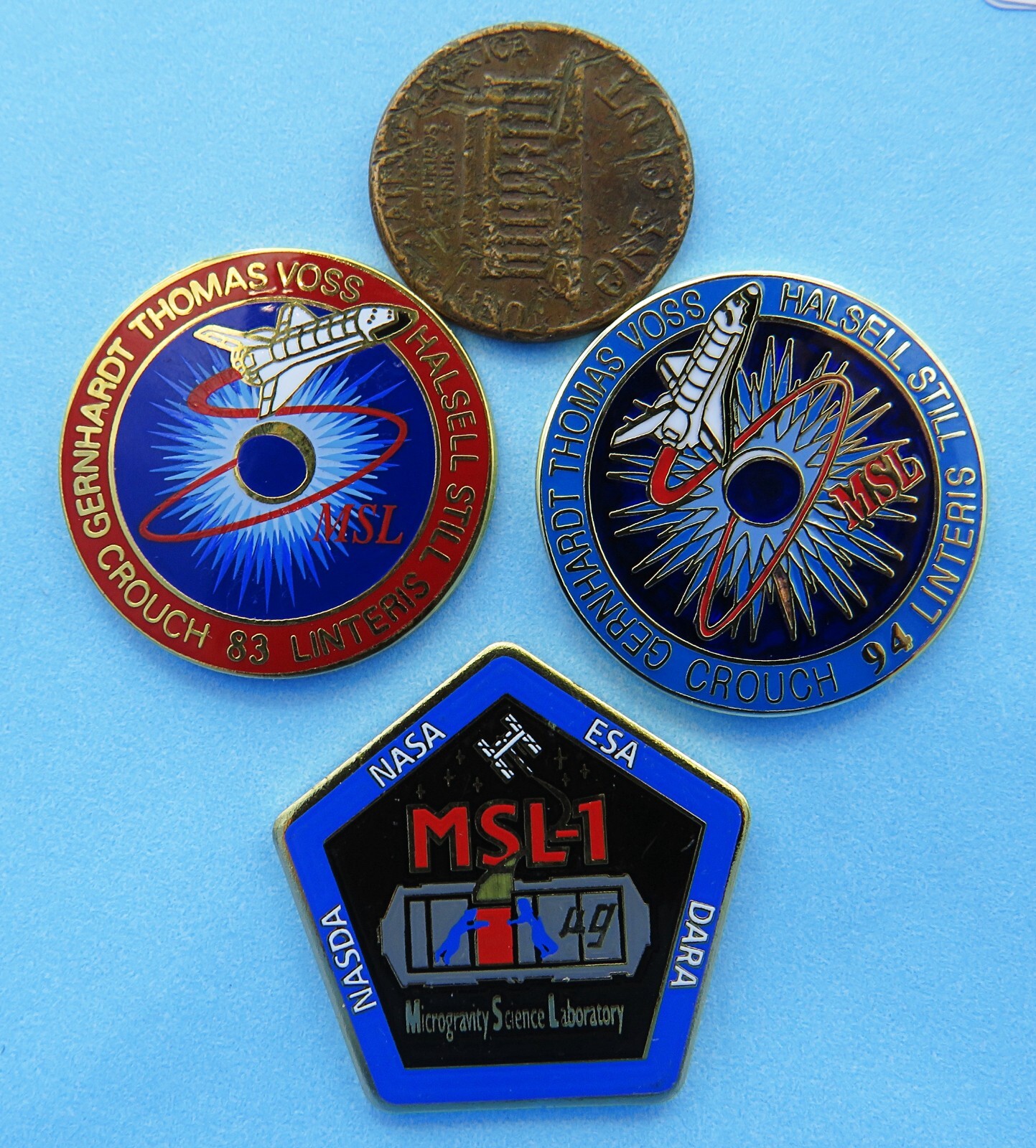 NASA PIN Trio vtg STS-83 STS-94 MSL-1 Space Shuttle COLUMBIA NASDA ESA DARA