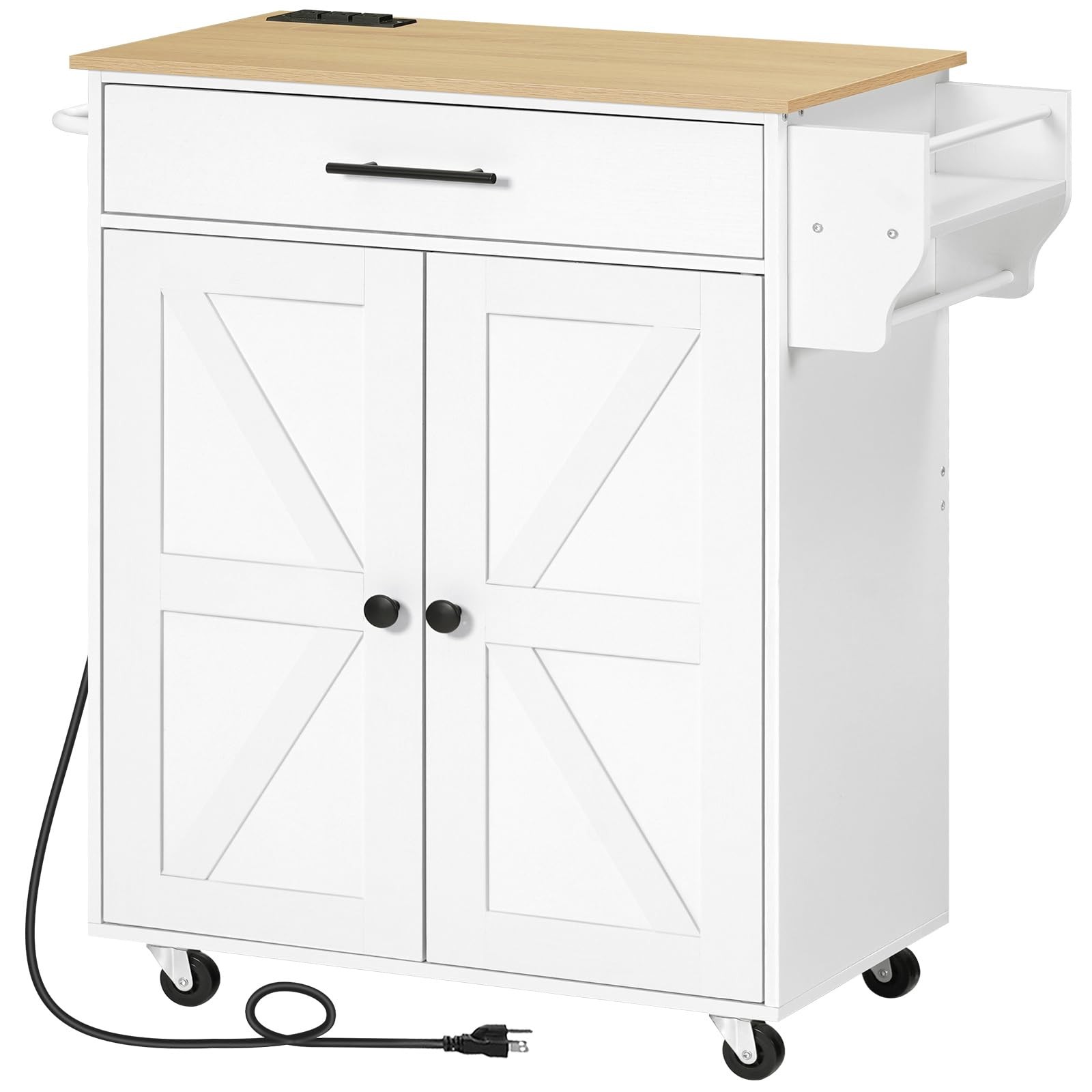 Kitchen Island with Power Outlet, Kitchen Storage Island with Large Worktop, ...