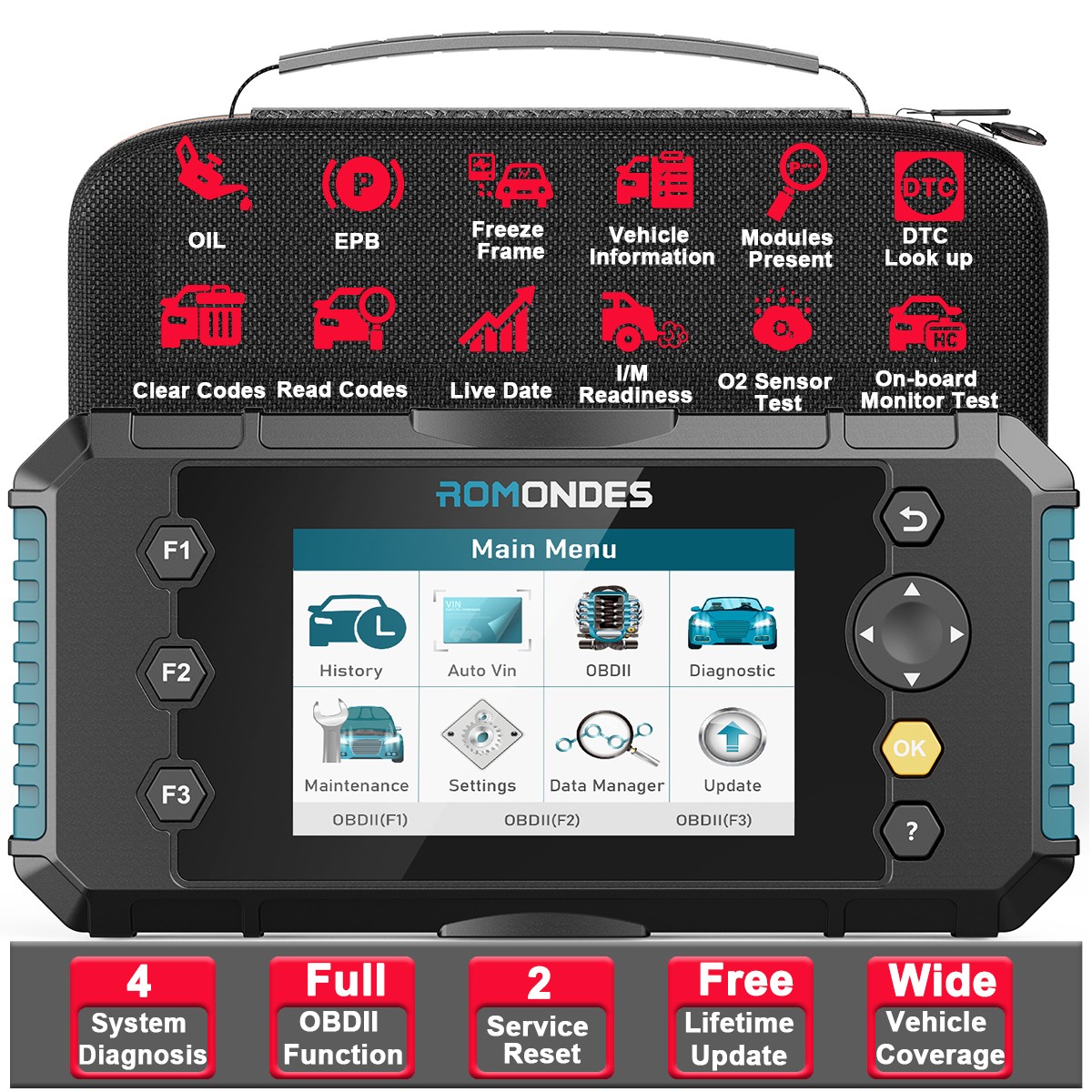 Romondes RD3000 Car OBD2 Scanner Diagnostic ABS SRS Engine Transmission System