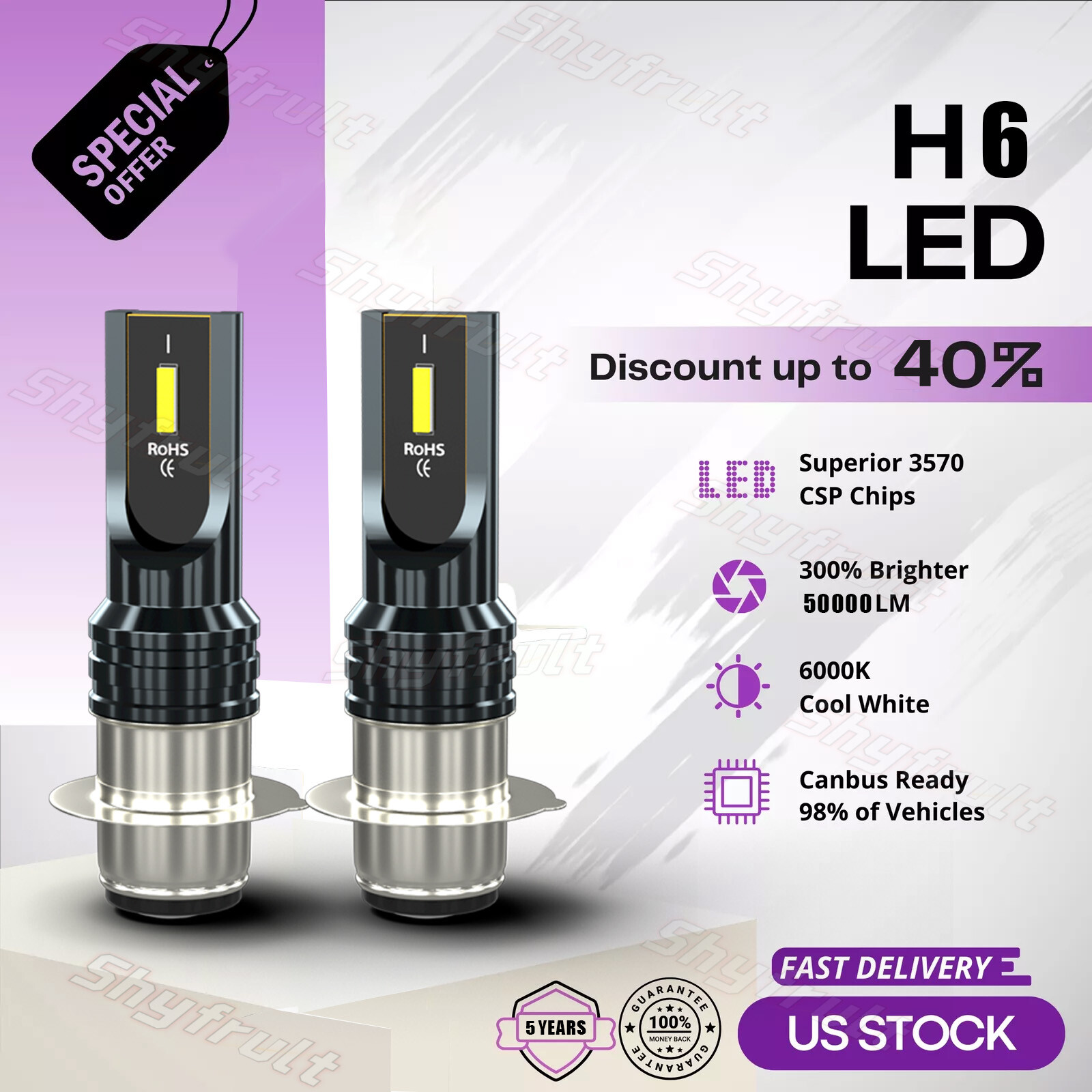 Headlight For Yamaha YFZ450 2004 2005 2006 2007 2008 2009 6000K 100W LED Bulbs