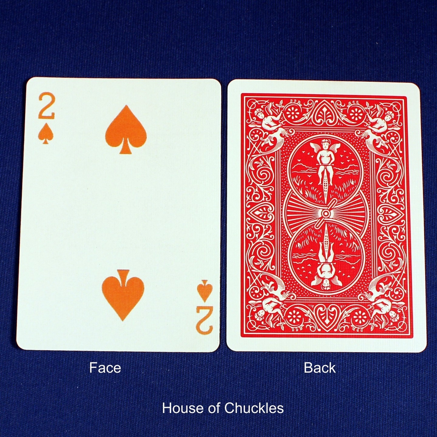 2 of Spades Orange, Bicycle Printed Gaff Card, Red