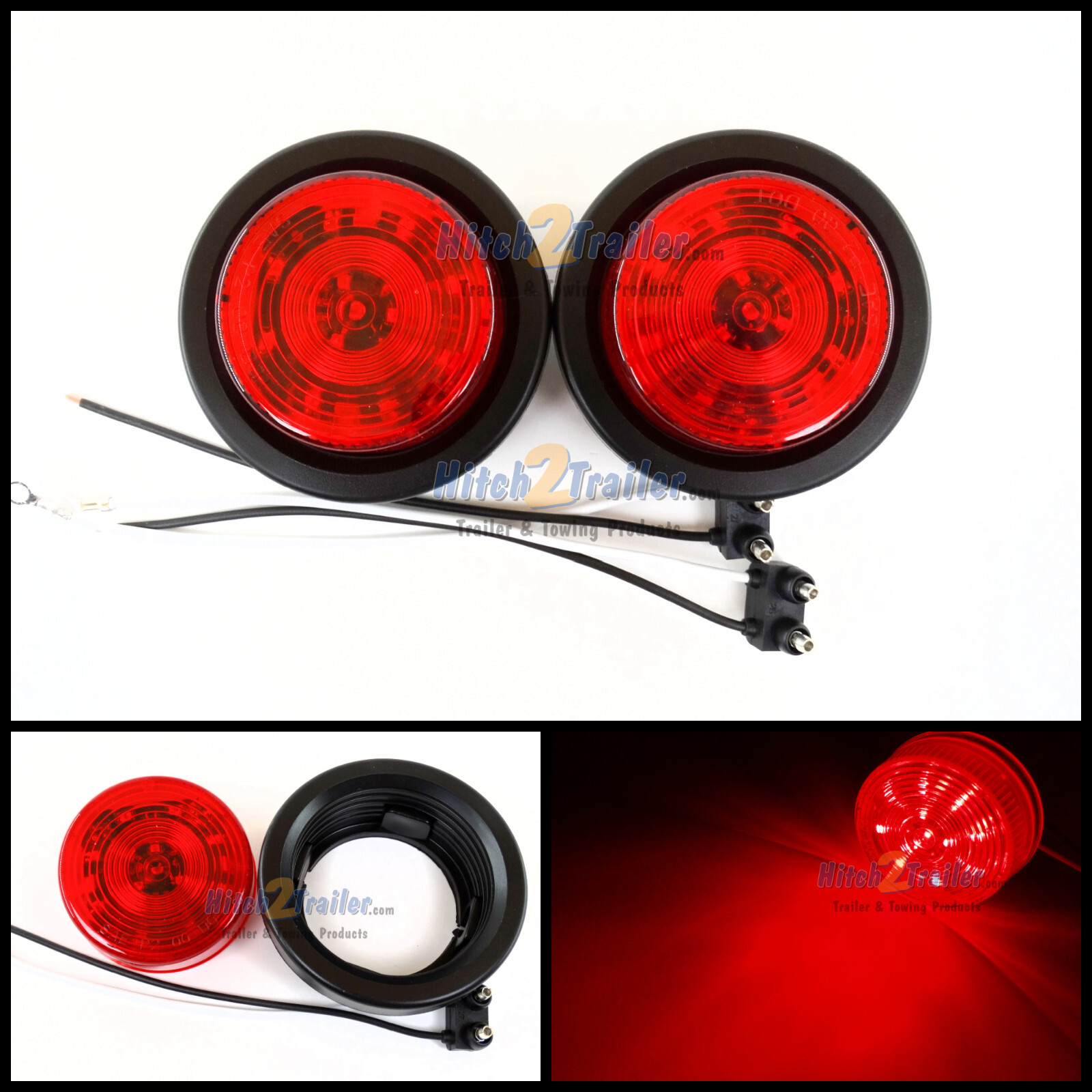 (2) RED 12 LED Light Trailer 2-1/2" round,w/plug,Grommet Clearance marker 2.5"