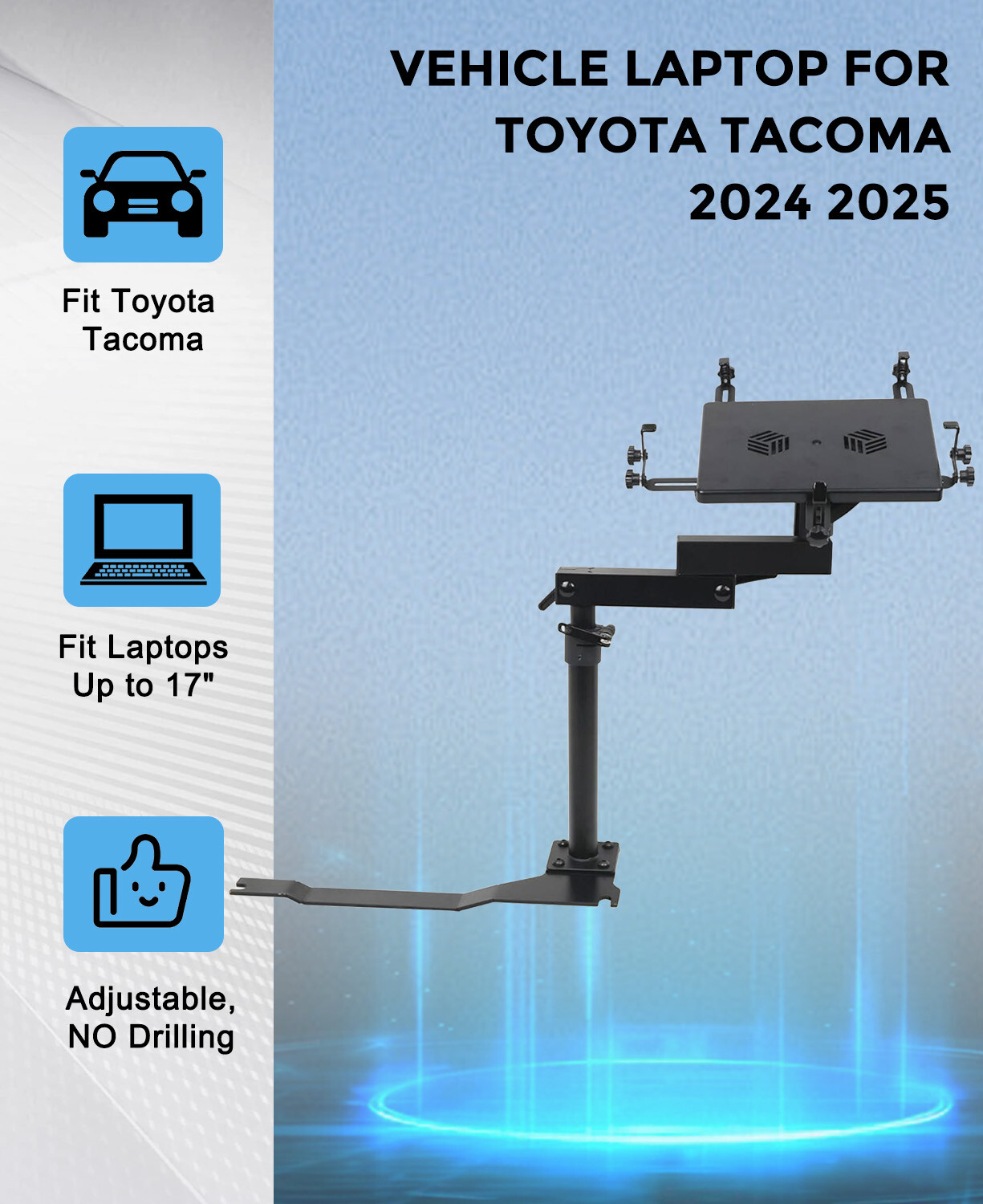Adjustable Truck Laptop Mount Fit for Toyota Tacoma 2024 2025 Aluminum No-Drill