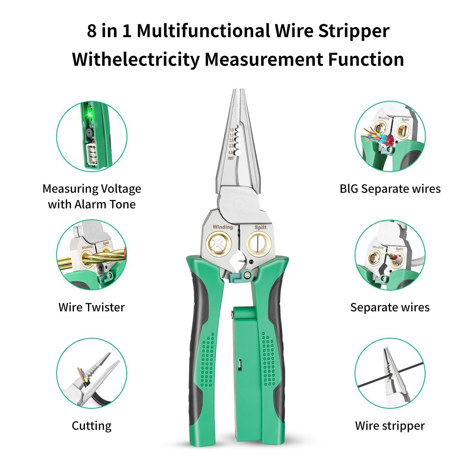 8-in-1 Professional Wire Stripper Tool /w Voltage Tester for Electrical Projects