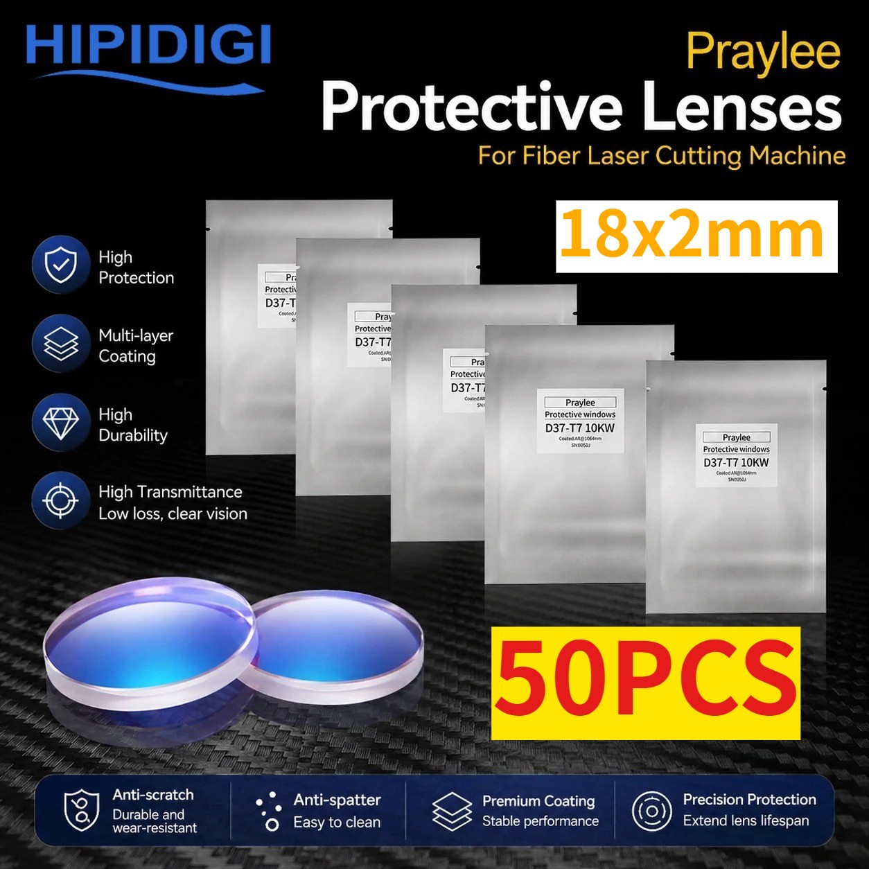 50PCS Laser Protective Windows Lens 18x2 for Raytools WSX Cutting Head