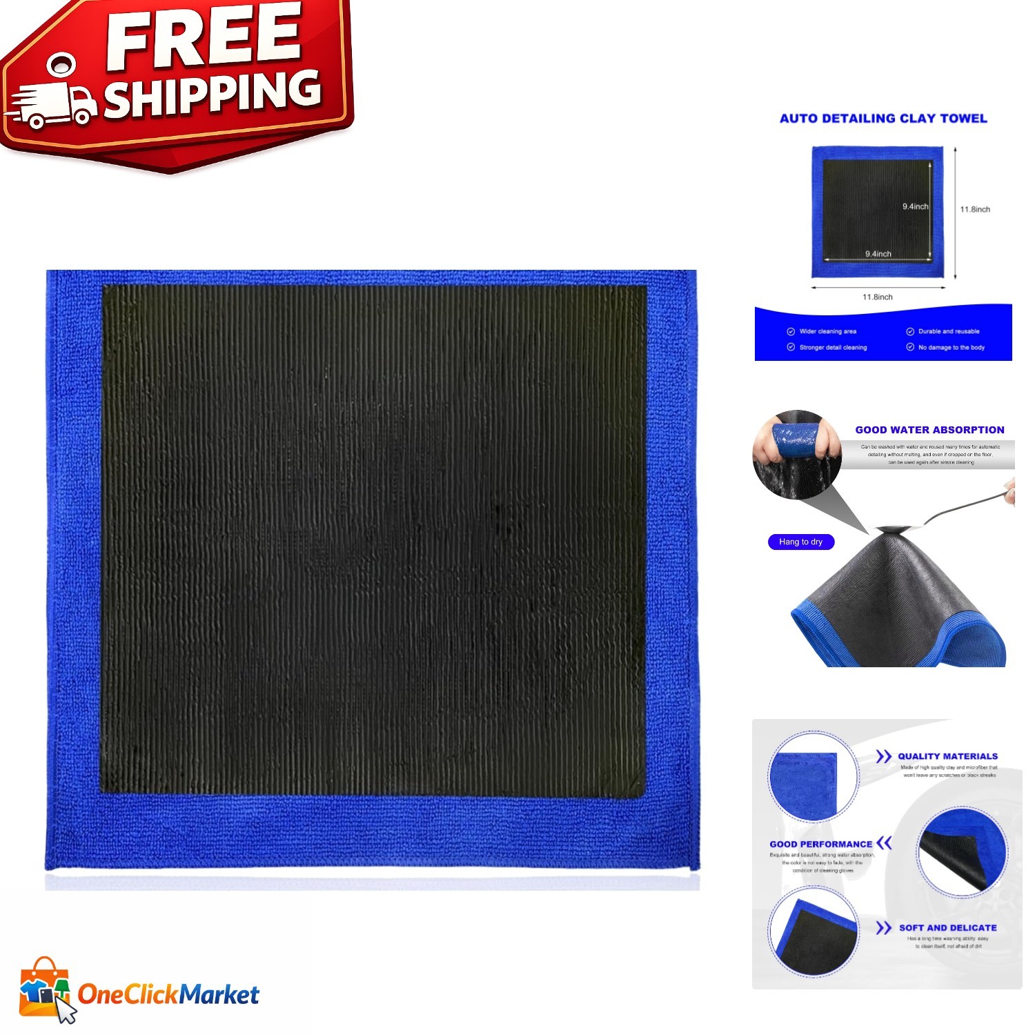 Fine Grade Clay Towel 12"x12" - Enhance Paint Gloss with Scratch-Free Design