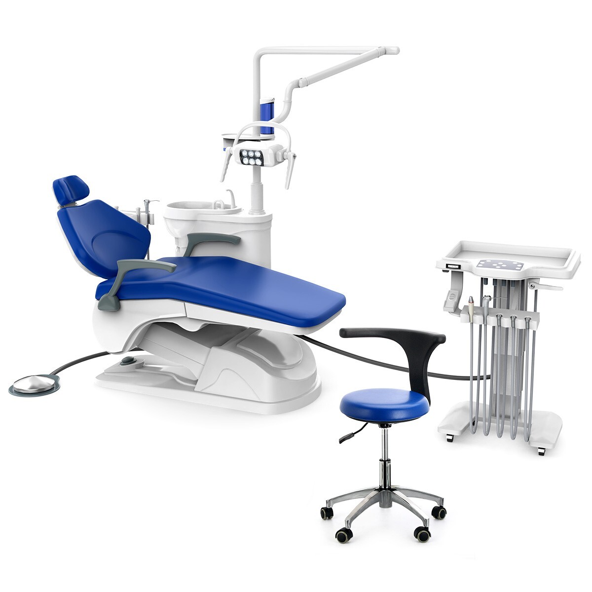 Dental Unit Chair Integral Computer Controlled + Liftable mobile trolley + Stool