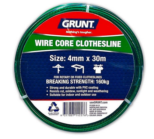 Grunt WIRE CORE PVC CLOTHESLINE   160Kg strength  DIY  4mm x 30 metres *