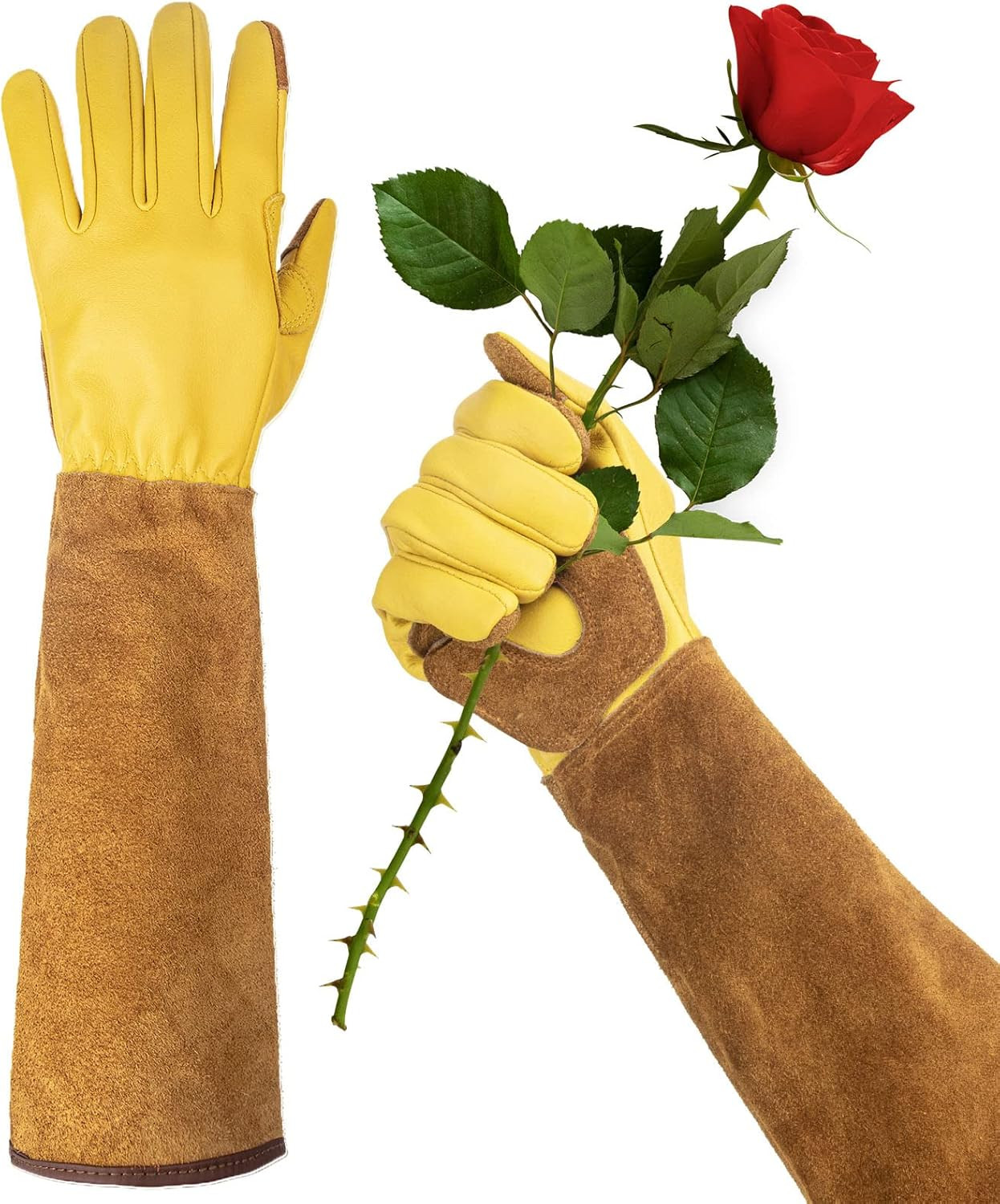 Long Gardening Gloves for Women Thorn Proof,Rose Pruning Cowhide Leather Garden