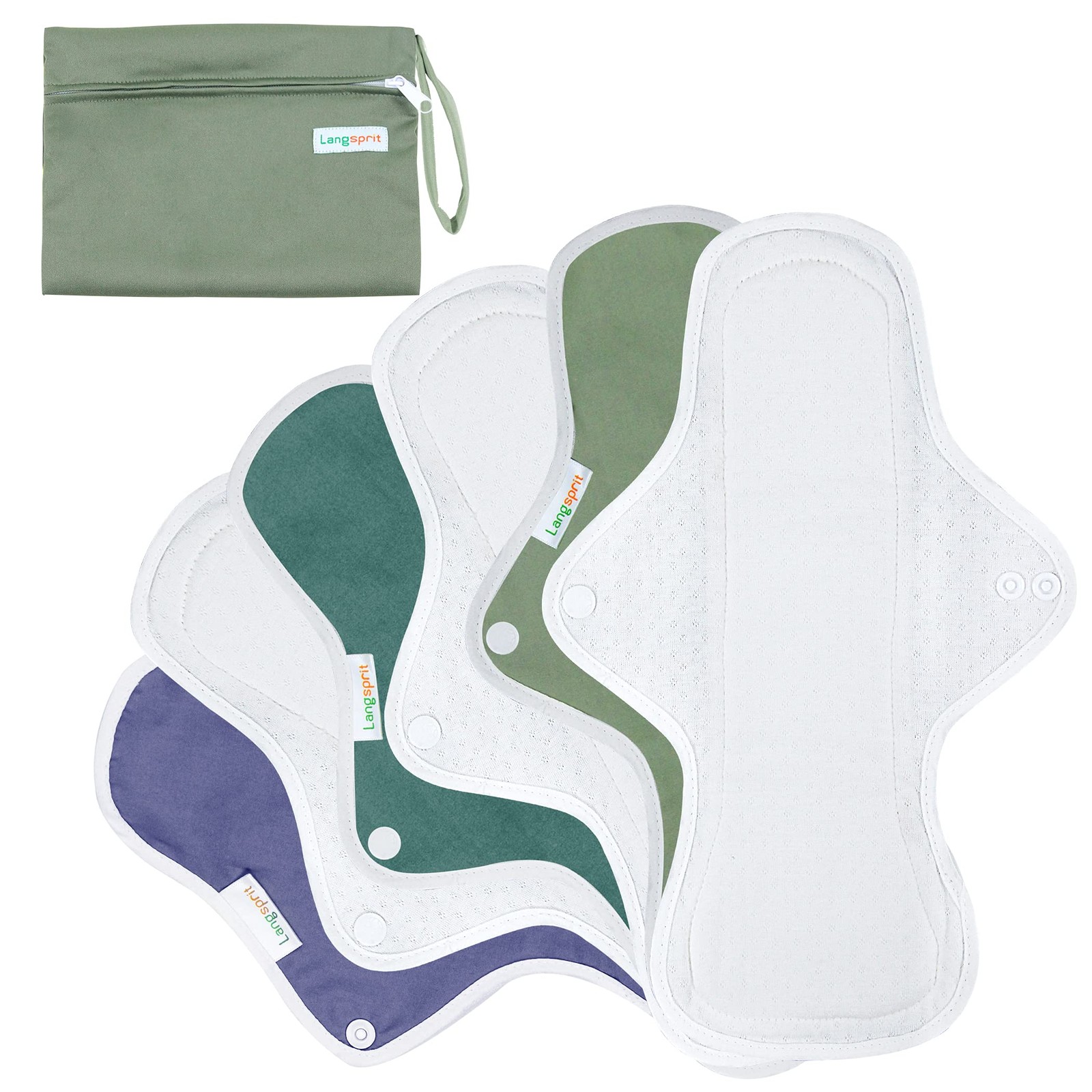 Reusable Sanitary Pads Regular Cotton Washable Cloth Menstrual 6 PCS Bag Large