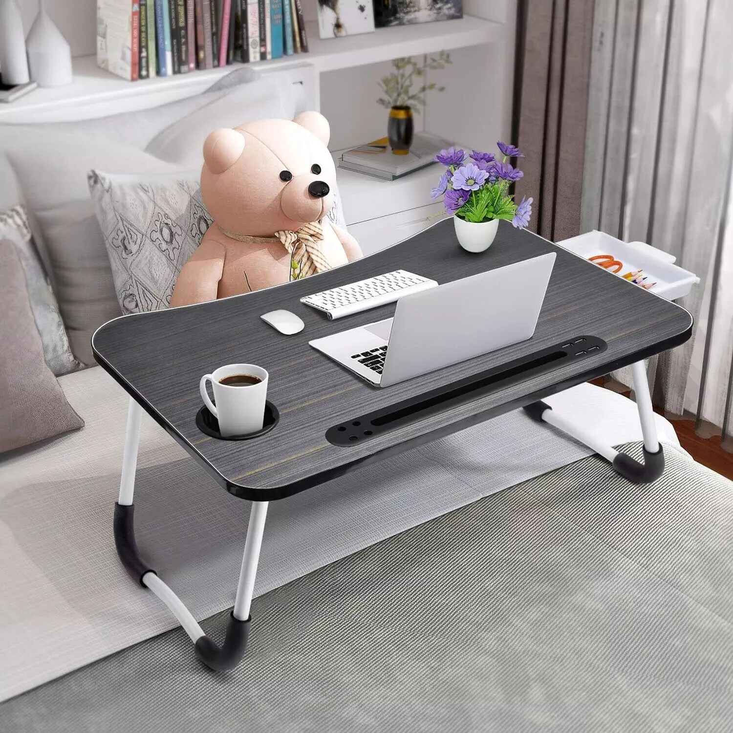 Laptop Tray Lap Desk Stand Foldable Bed Table Notebook Tray Cup Slot Adjustable
