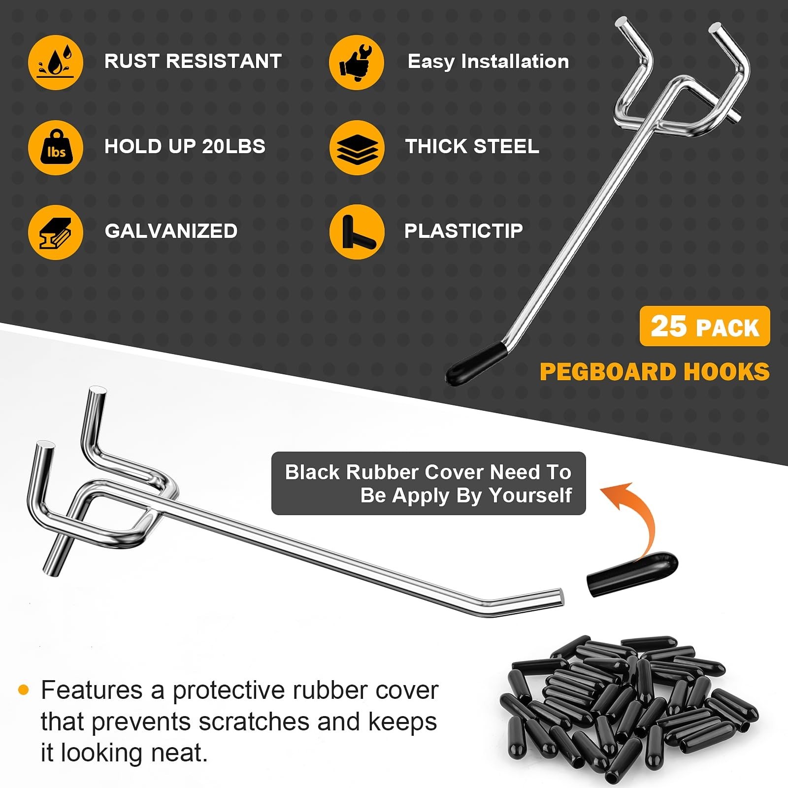 Pegboard Hooks, 25 Pack 4 inch Peg Board Organizer Accessories for Hanging Fi...