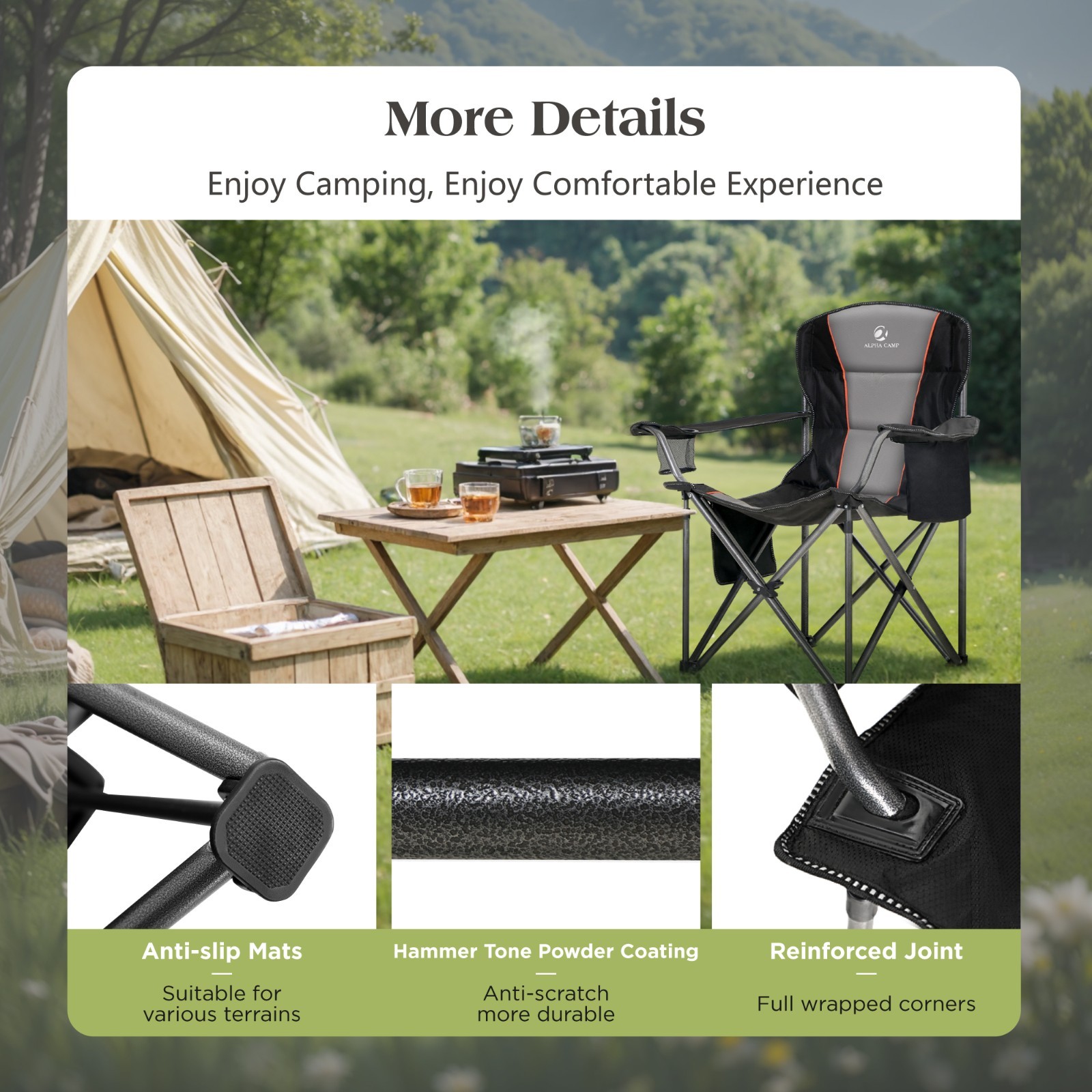 2 Pack Camping Chair Heavy Duty Folding Chairs Oversized Portable Outdoor Chairs