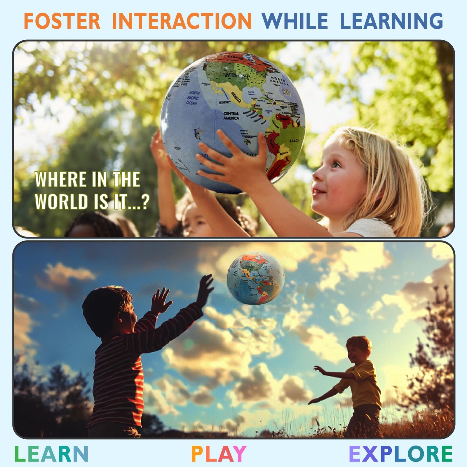 OneZa 12” Soft World Globe for Kids | Fun & Educational, Playfully Colored wi...