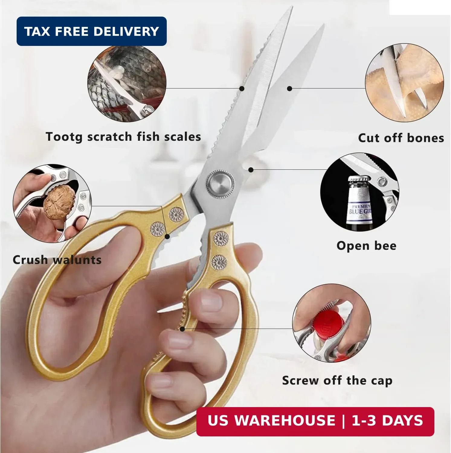 AWinjoy Kitchen Scissors, Heavy Duty Sharp Shears Dishwasher Safe, Kitchen Acces