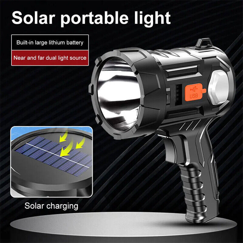 4PCS Solar/USB Super Bright Rechargeable LED Spotlight Flashlight Searchlights