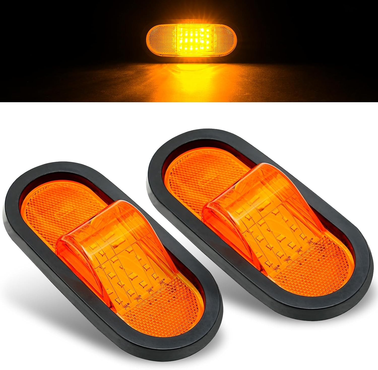 2Pcs 6.5 inch Trailer Turn Signal Lighgts 6 Inch Oval LED Mid Turn Signal Amber