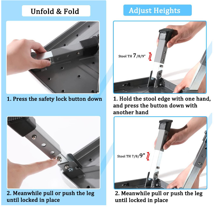 3 Levels Adjustable Folding Step Stools for Adults, Sturdy Metal RV Step Stool,