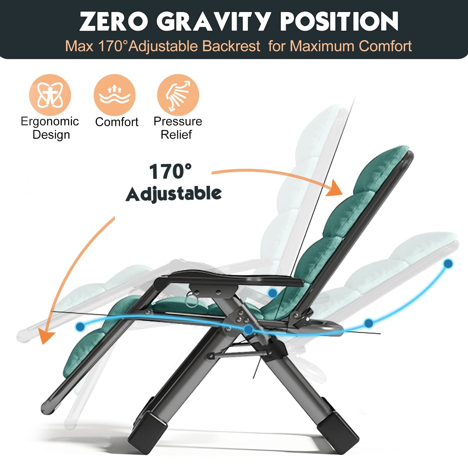 Zero Gravity Lounge Chair Outdoor Padded with Side Table Supports 440lbs