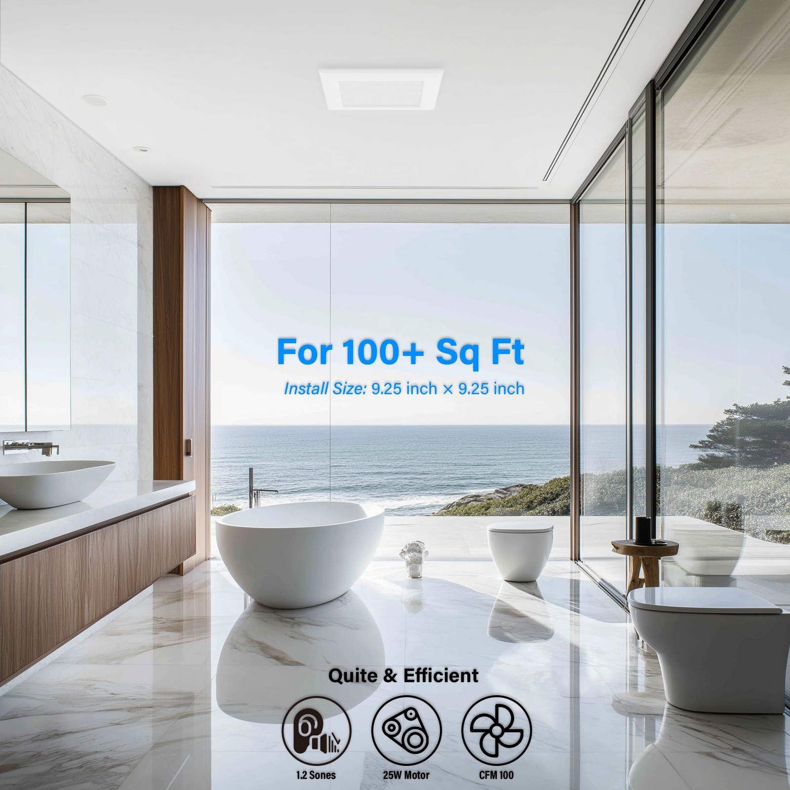 JULLISON 100CFM Ceiling Mount Bathroom Exhaust Fan 120V White