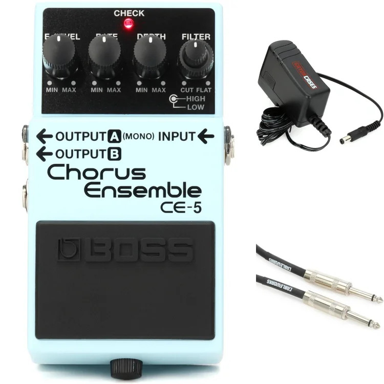 Boss CE-5 Stereo Chorus Ensemble Pedal with Power Supply and Cable
