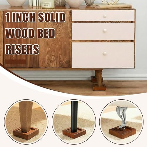 8 Pack Bed Risers Solid Wood Furniture Risers Lifts Height Adjustable from 1"...